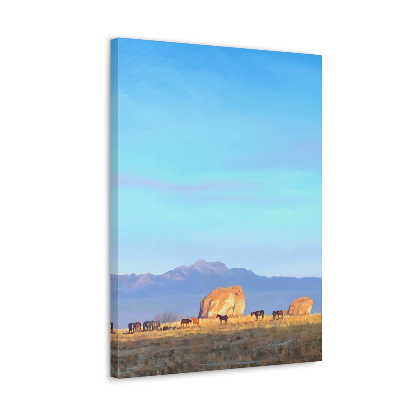 Canvas Gallery Wrap-Horses at Adobe Rock by Rod Walgamott