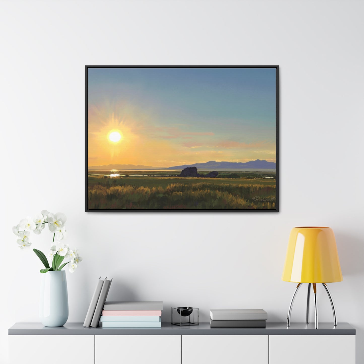 Canvas Wrap in Wood Frame, Adobe Rock Sunset, by Rod Walgamott