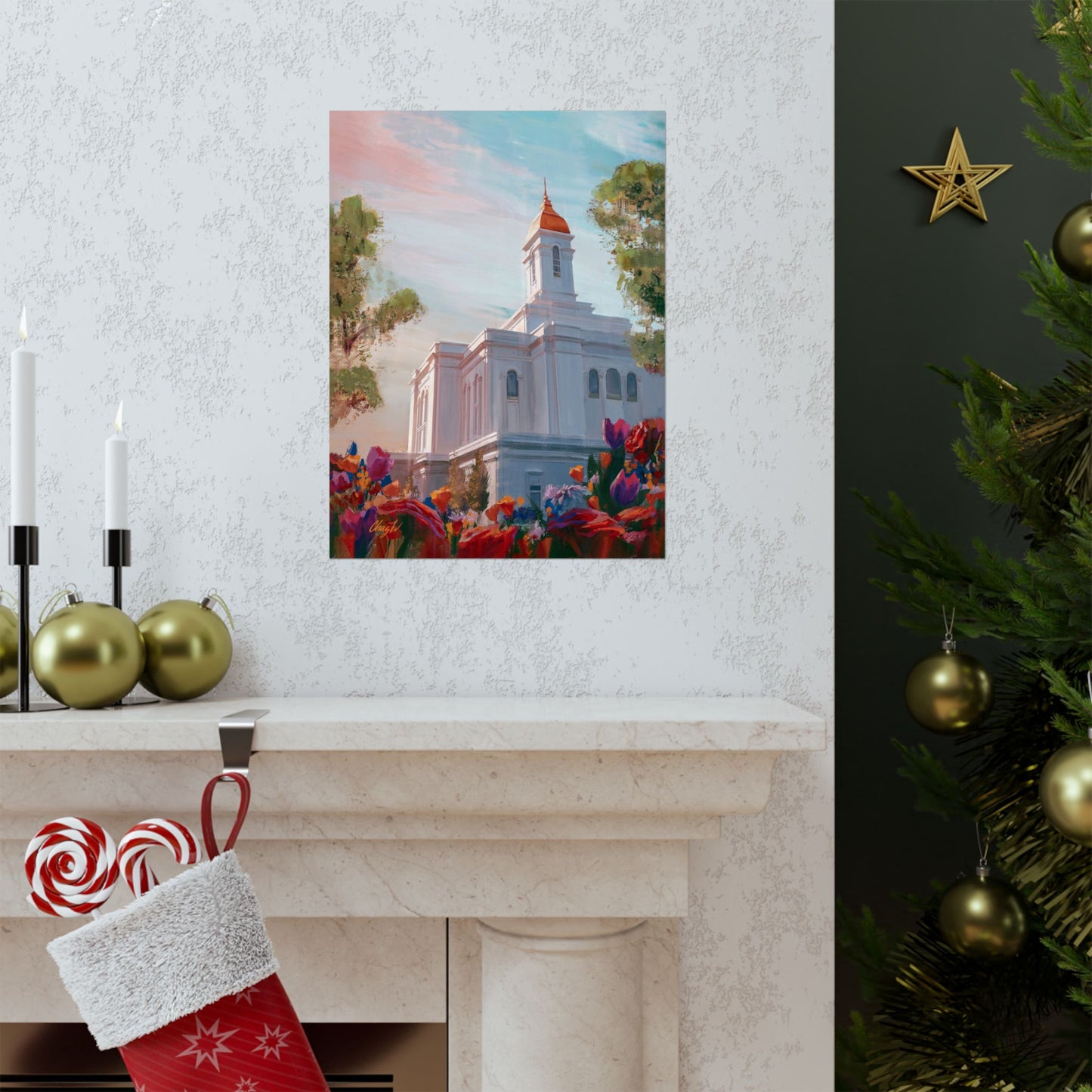 Premium Matte Paper Print, Deseret Peak Temple--Spring Flowers, by Chaz Walgamott