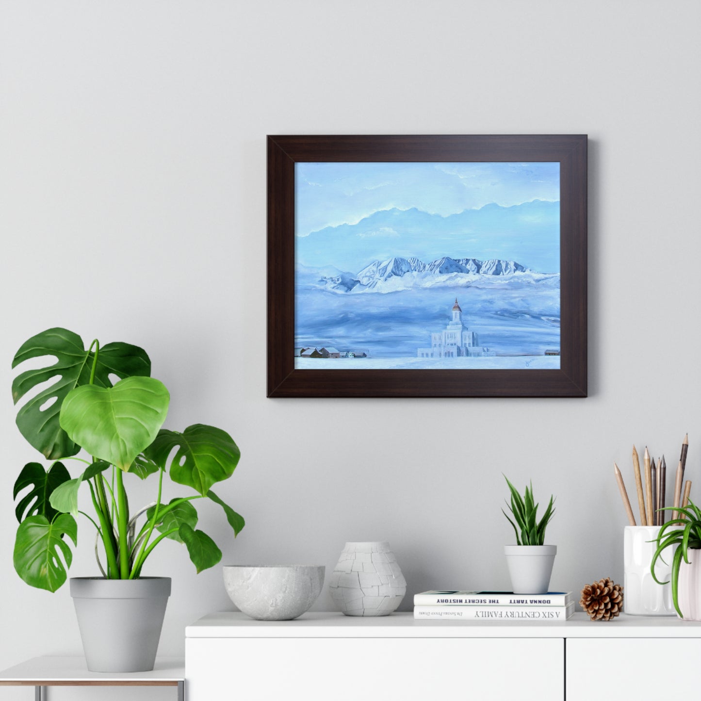 Premium Matte Print--Framed, Deseret Peak Temple-Hope in the Bleak of Winter, by Jane Autry
