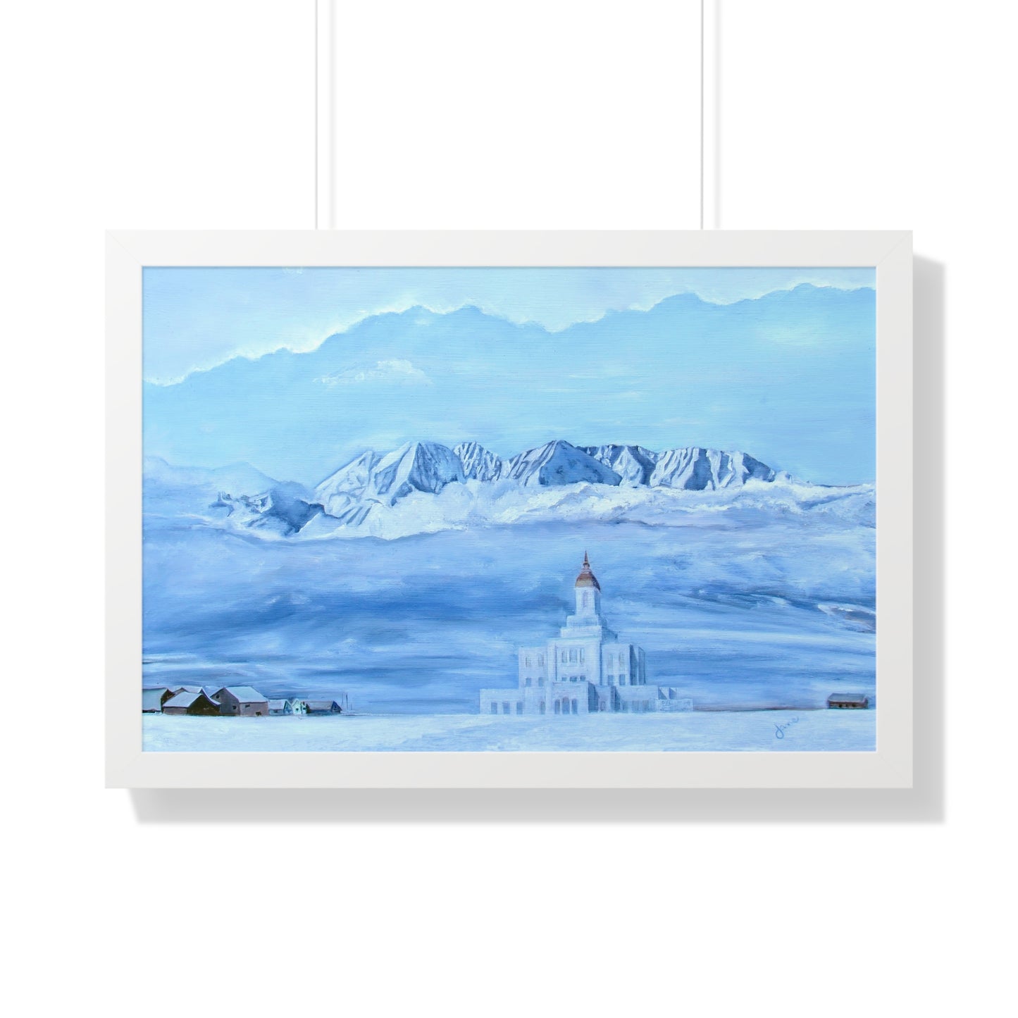 Premium Matte Print--Framed, Deseret Peak Temple-Hope in the Bleak of Winter, by Jane Autry