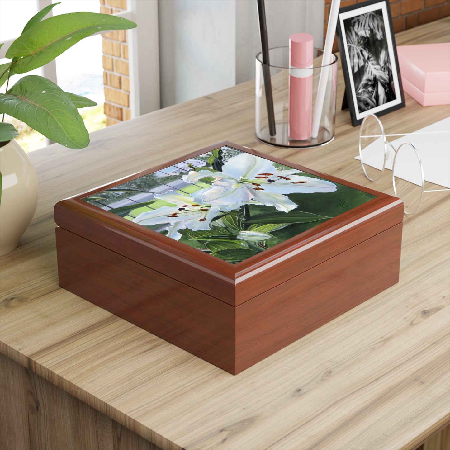 Elegant Floral Jewelry Box, Featuring Luscious Lilies, by Jane Autry