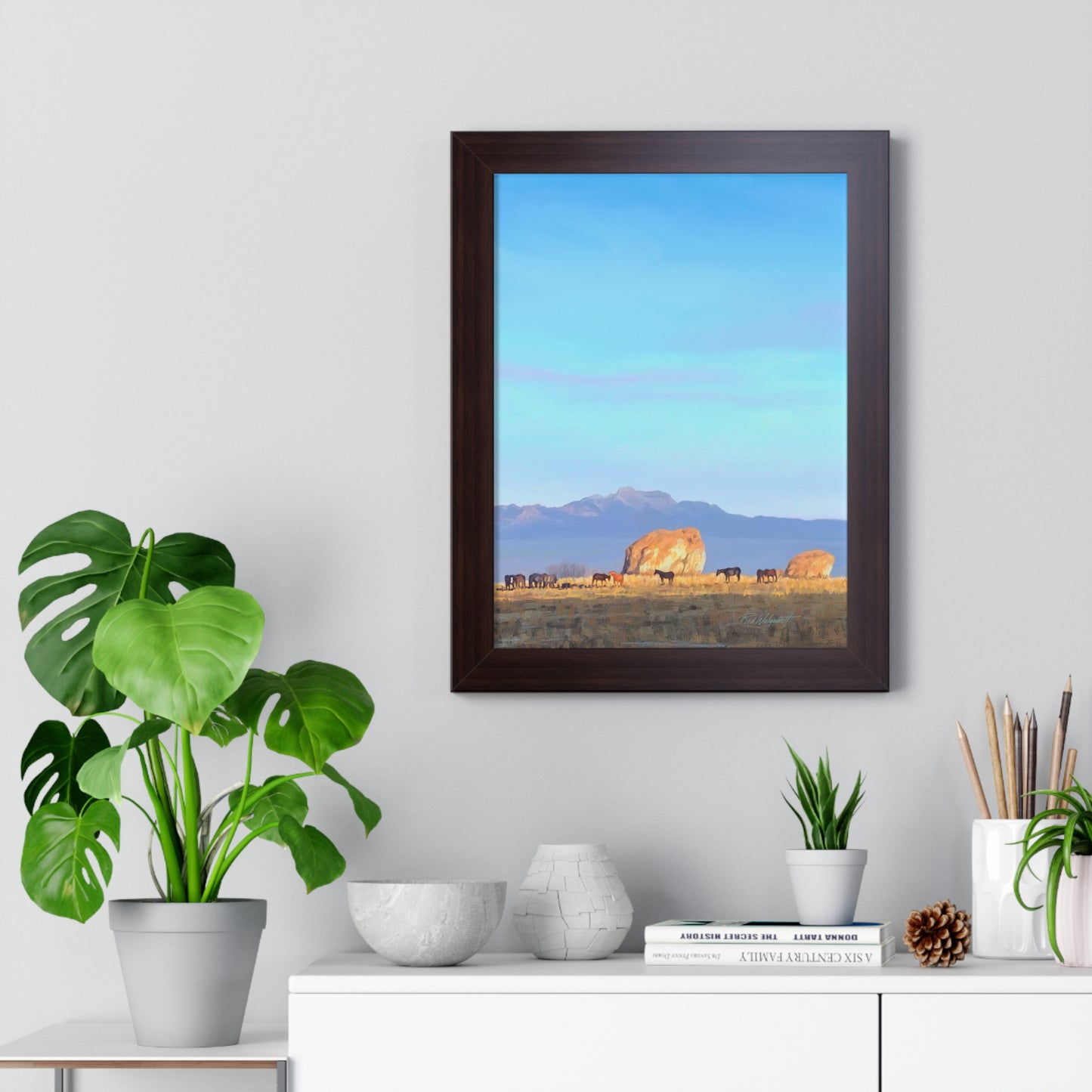 Framed Matte Print, Horses at Adobe Rock, by Rod Walgamott