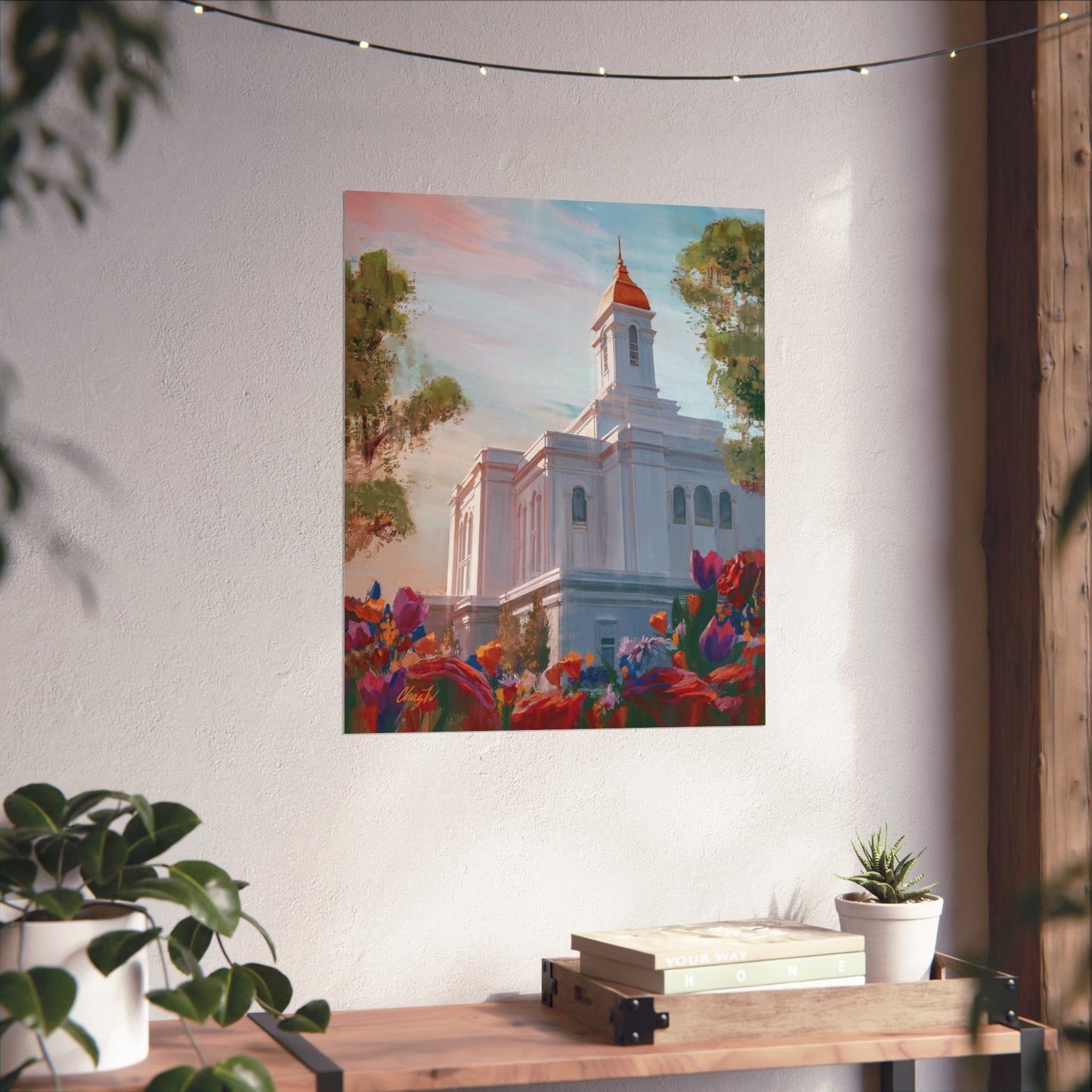 Premium Matte Paper Print, Deseret Peak Temple--Spring Flowers, by Chaz Walgamott