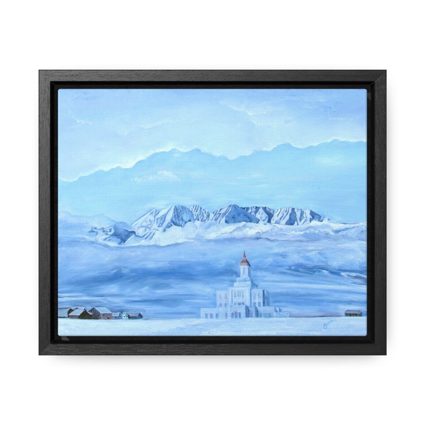 Stretched Canvas Print in Wood Frame--Deseret Peak Temple--Hope in the Bleak of winter by Jane Autry