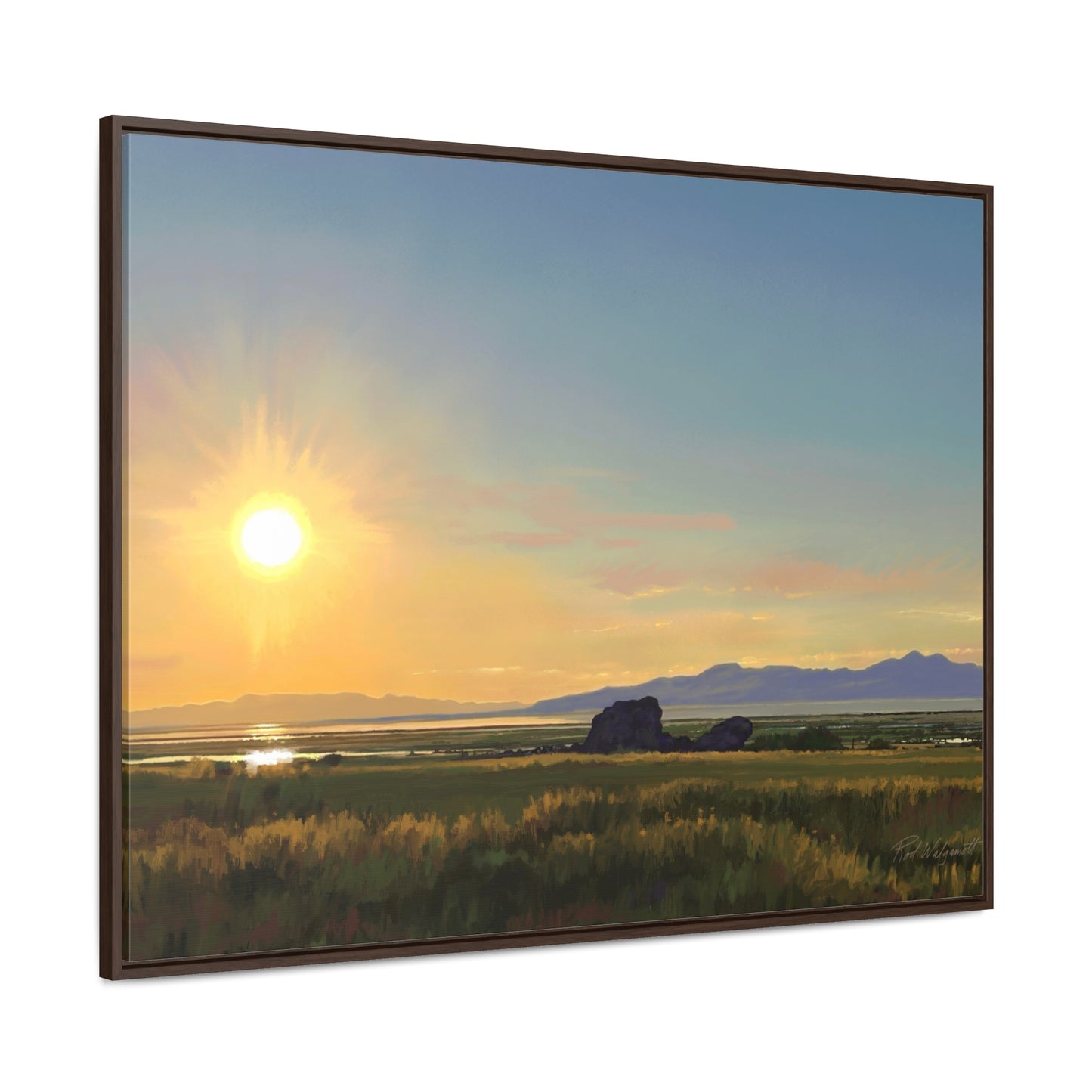 Canvas Wrap in Wood Frame, Adobe Rock Sunset, by Rod Walgamott