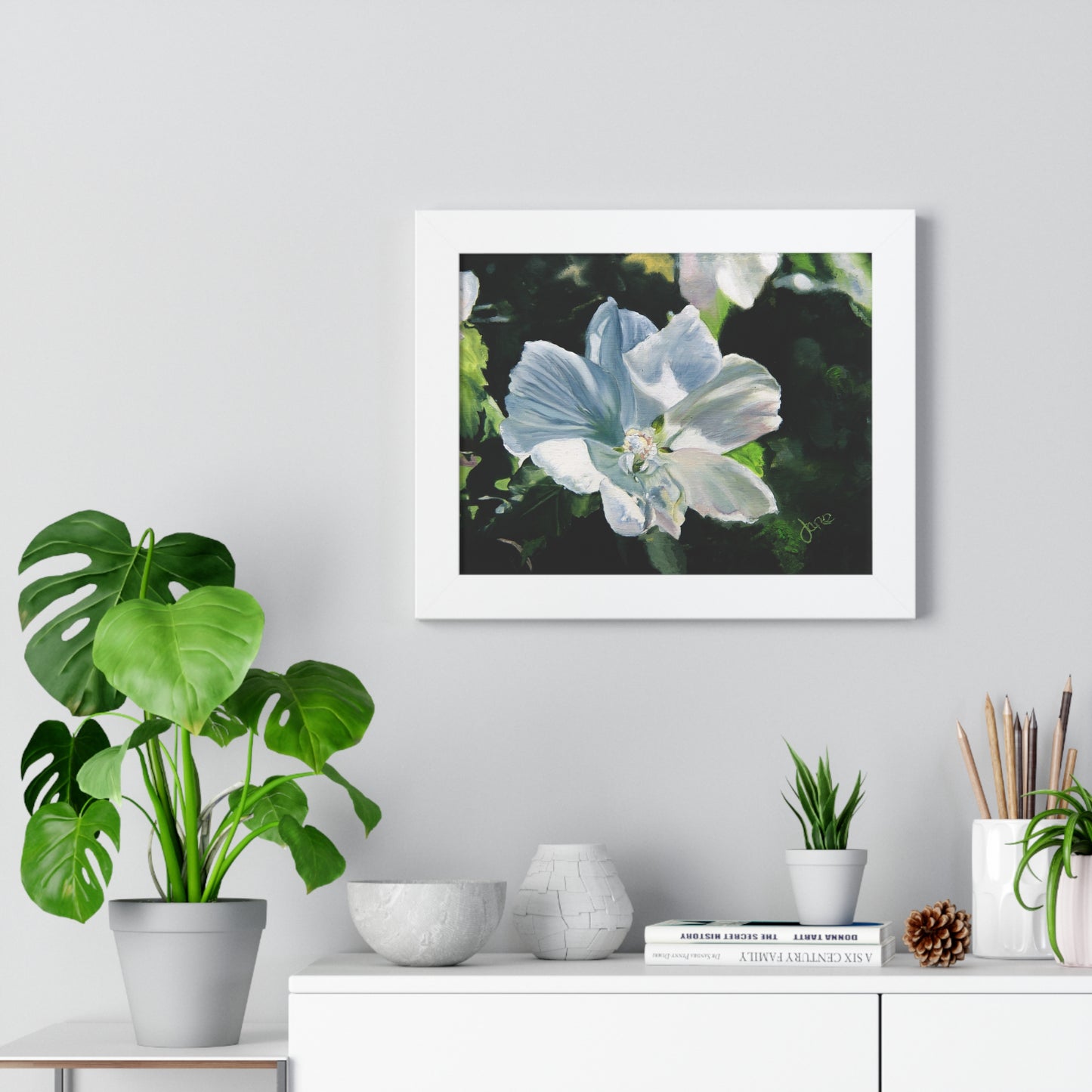Premium Matte Print--Framed, White Rose of Sharon by Jane Autry
