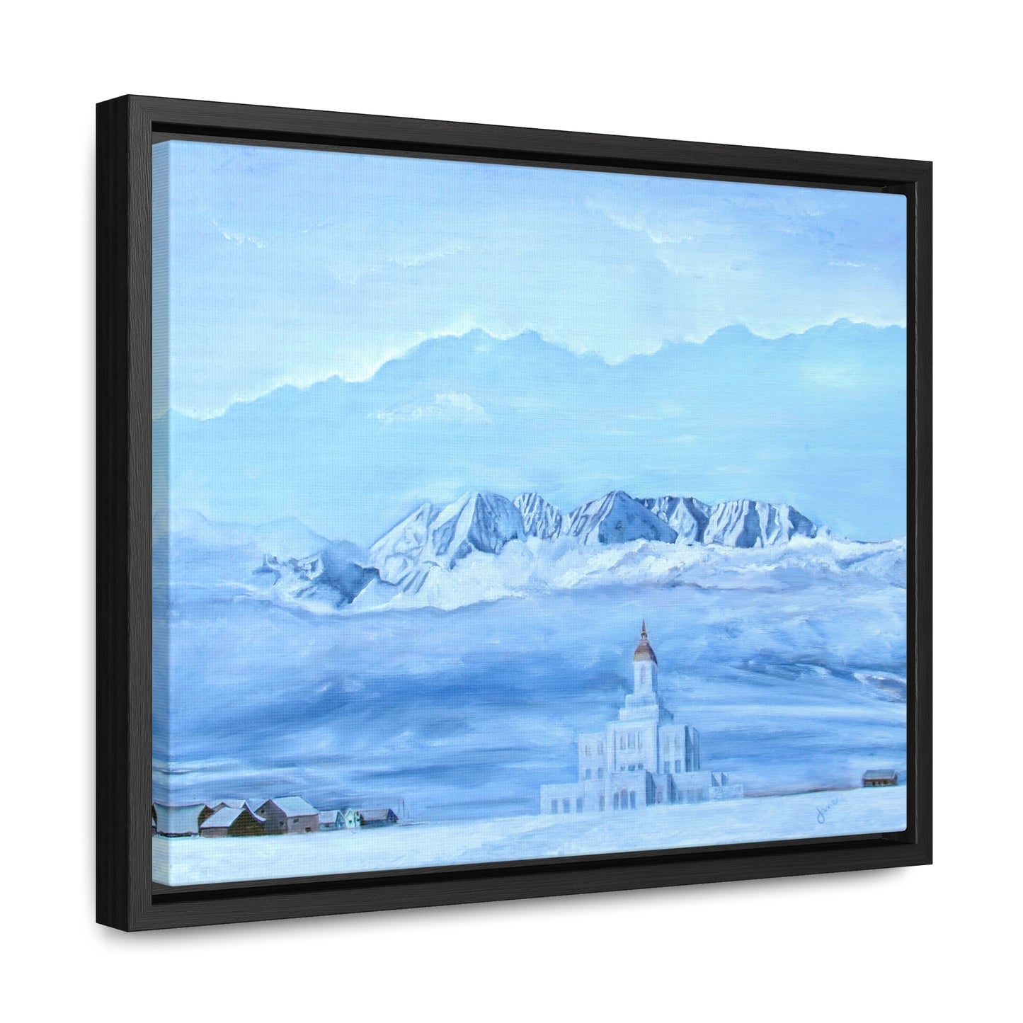 Stretched Canvas Print in Wood Frame--Deseret Peak Temple--Hope in the Bleak of winter by Jane Autry