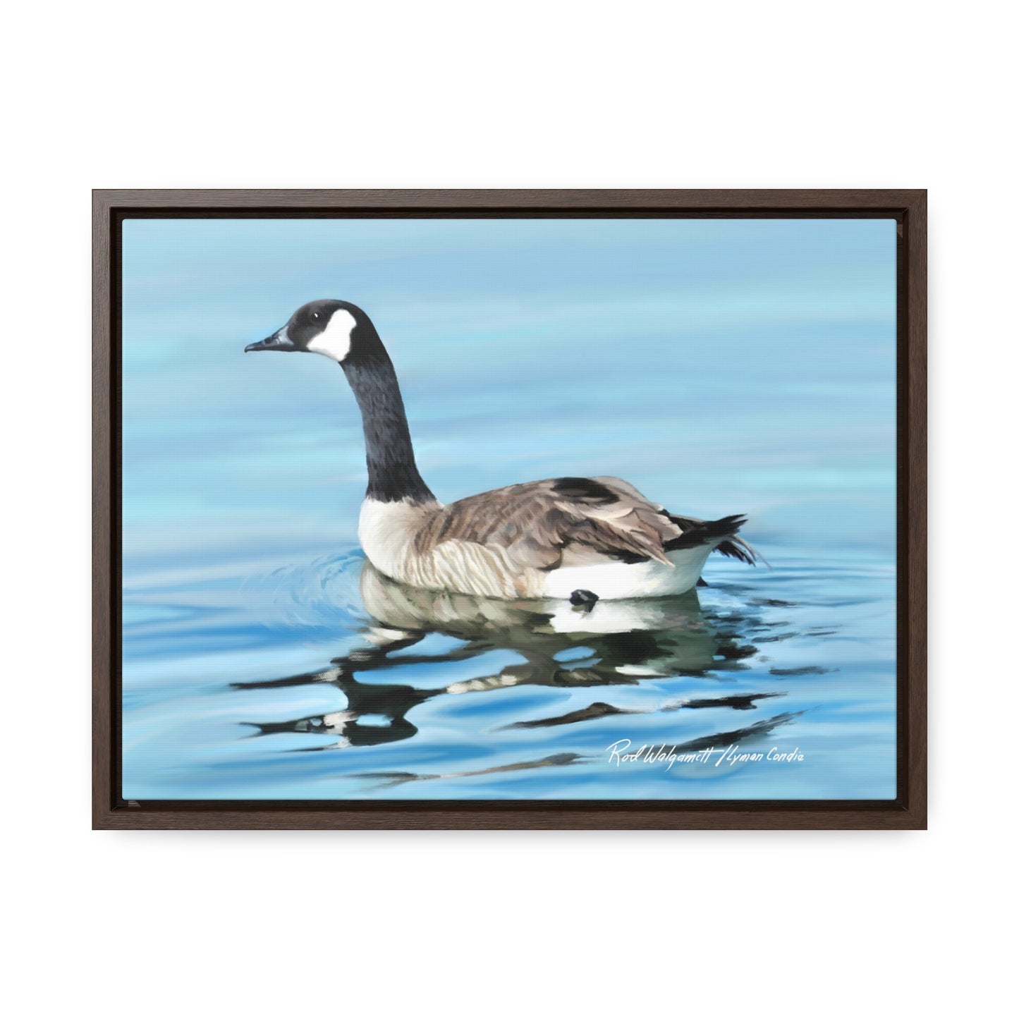 Stretched Canvas Print in Wood Frame, Canada Goose on Stansbury Lake , by Rod Walgamott