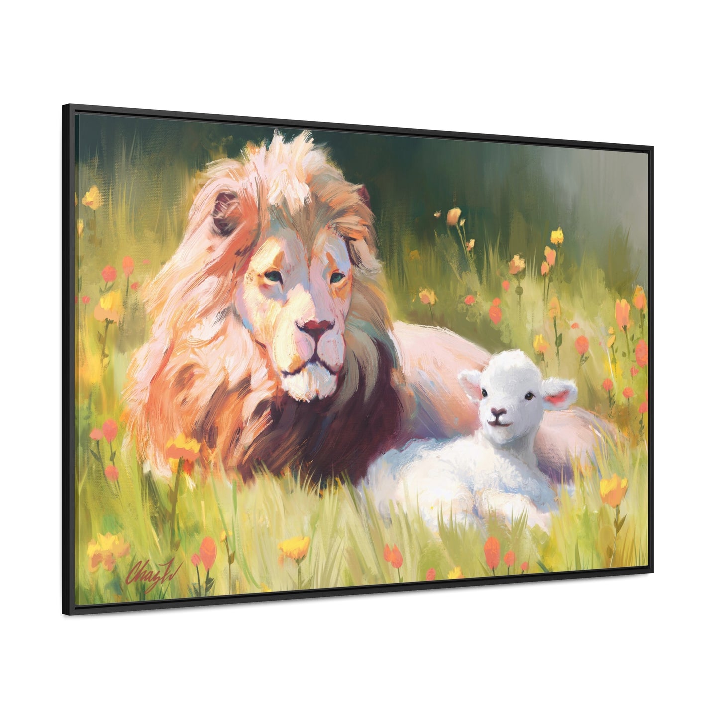 Stretched Canvas Print in Wood Frame, The Lamb and the Lion, by Chaz Walgamott