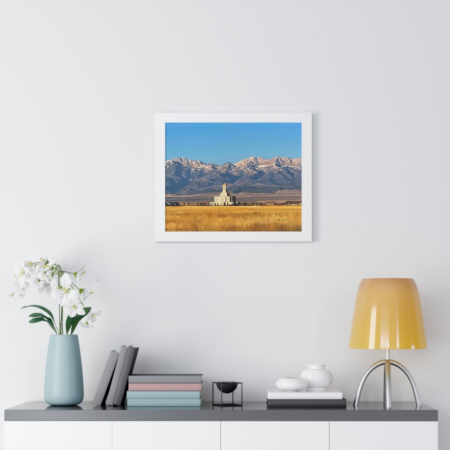 Premium Matte Print--Framed, Deseret Peak Temple and Deseret Peak, by Rod Walgamott