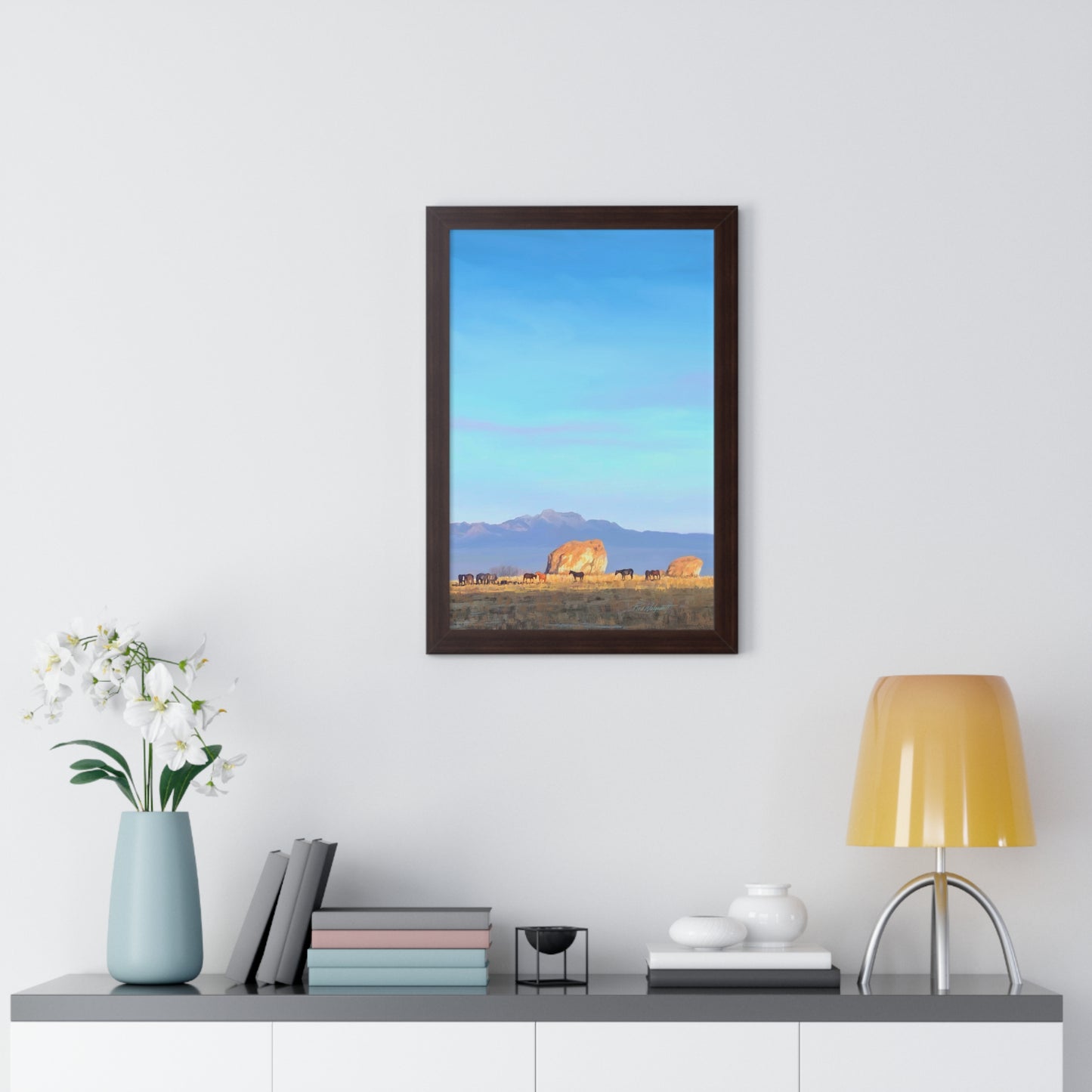 Framed Matte Print, Horses at Adobe Rock, by Rod Walgamott