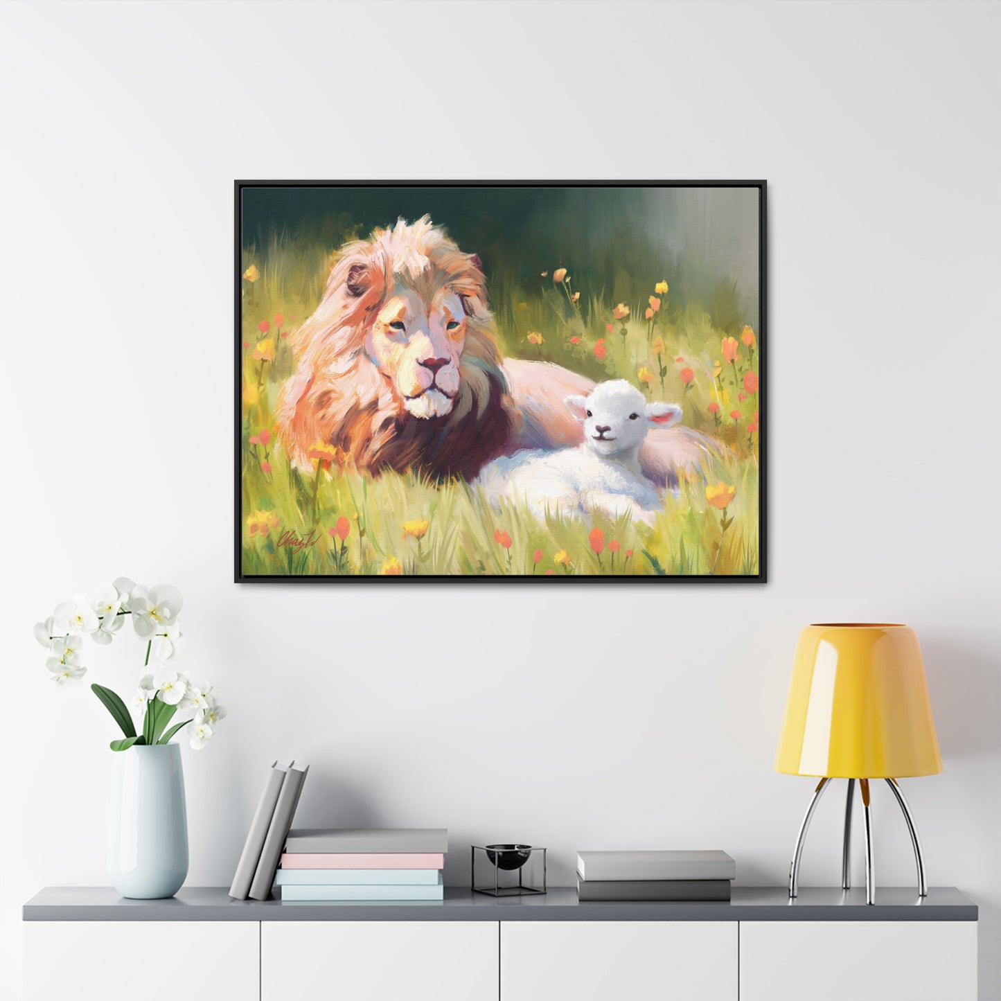 Stretched Canvas Print in Wood Frame, The Lamb and the Lion, by Chaz Walgamott
