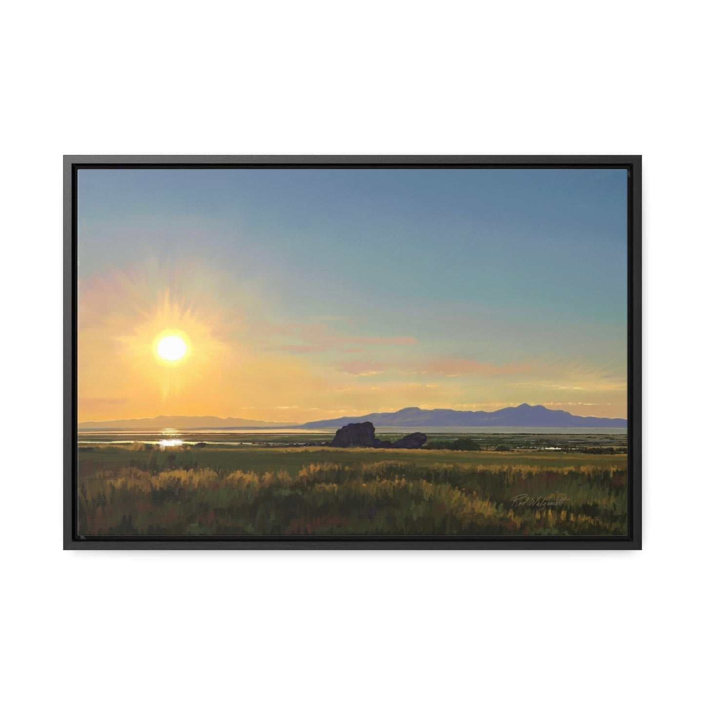 Canvas Wrap in Wood Frame, Adobe Rock Sunset, by Rod Walgamott