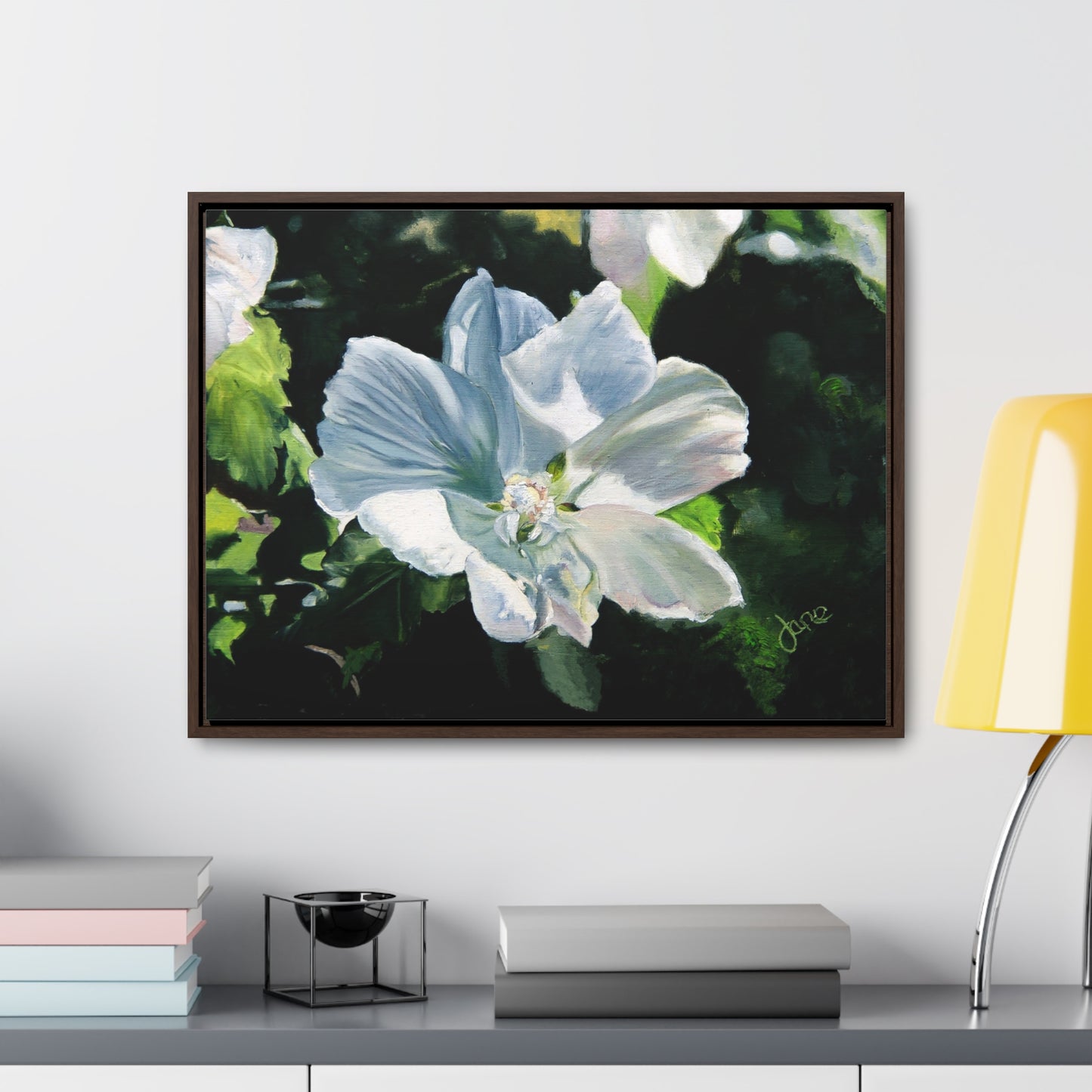 Stretched Canvas Wrap in Wood Frame, White Rose of Sharon by Jane Autry