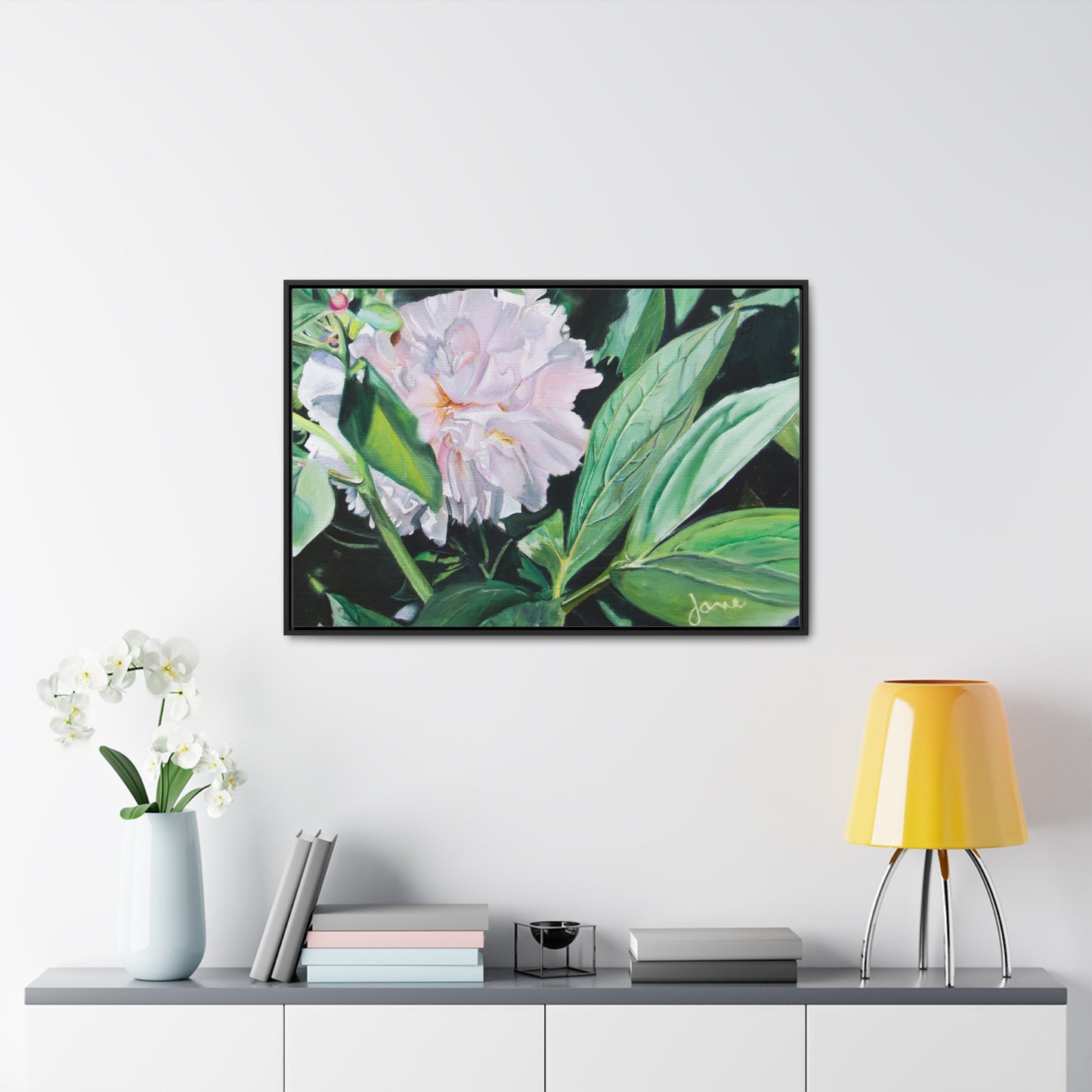 Stretched Canvas Wrap in Wood Frame, Shy Peone by Jane Autry