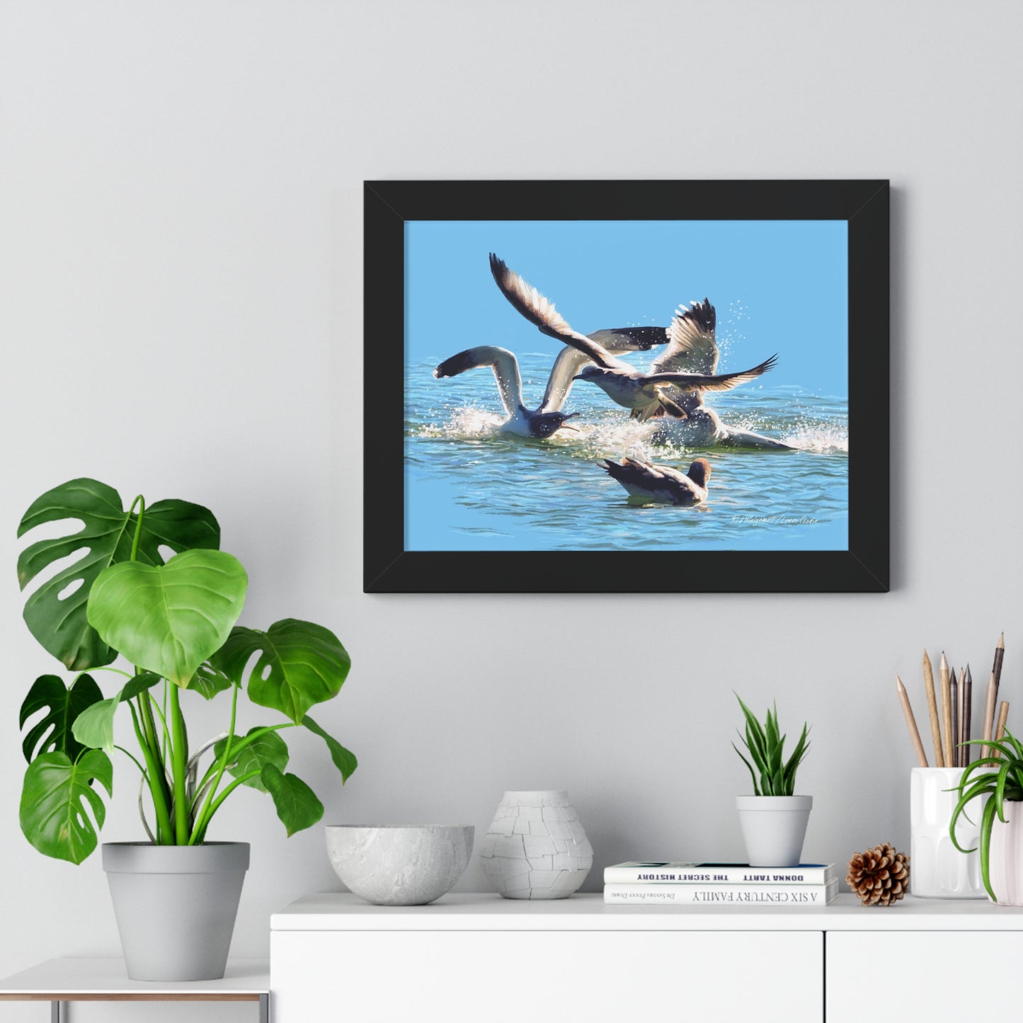 Framed Matte Print, Gull Fight on Stansbury Lake, by Rod Walgamott