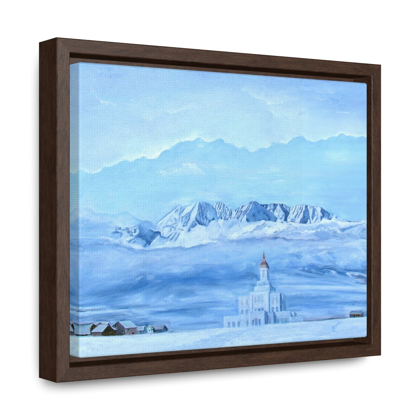 Stretched Canvas Print in Wood Frame--Deseret Peak Temple--Hope in the Bleak of winter by Jane Autry