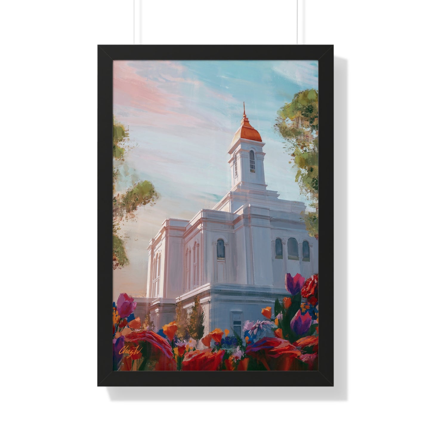 Framed Matte Print, Deseret Peak Temple--Spring Flowers, by Chaz Walgamott