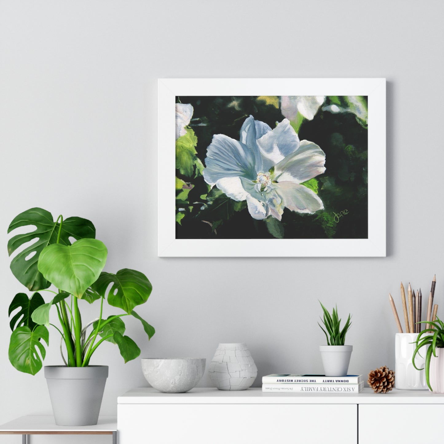 Premium Matte Print--Framed, White Rose of Sharon by Jane Autry