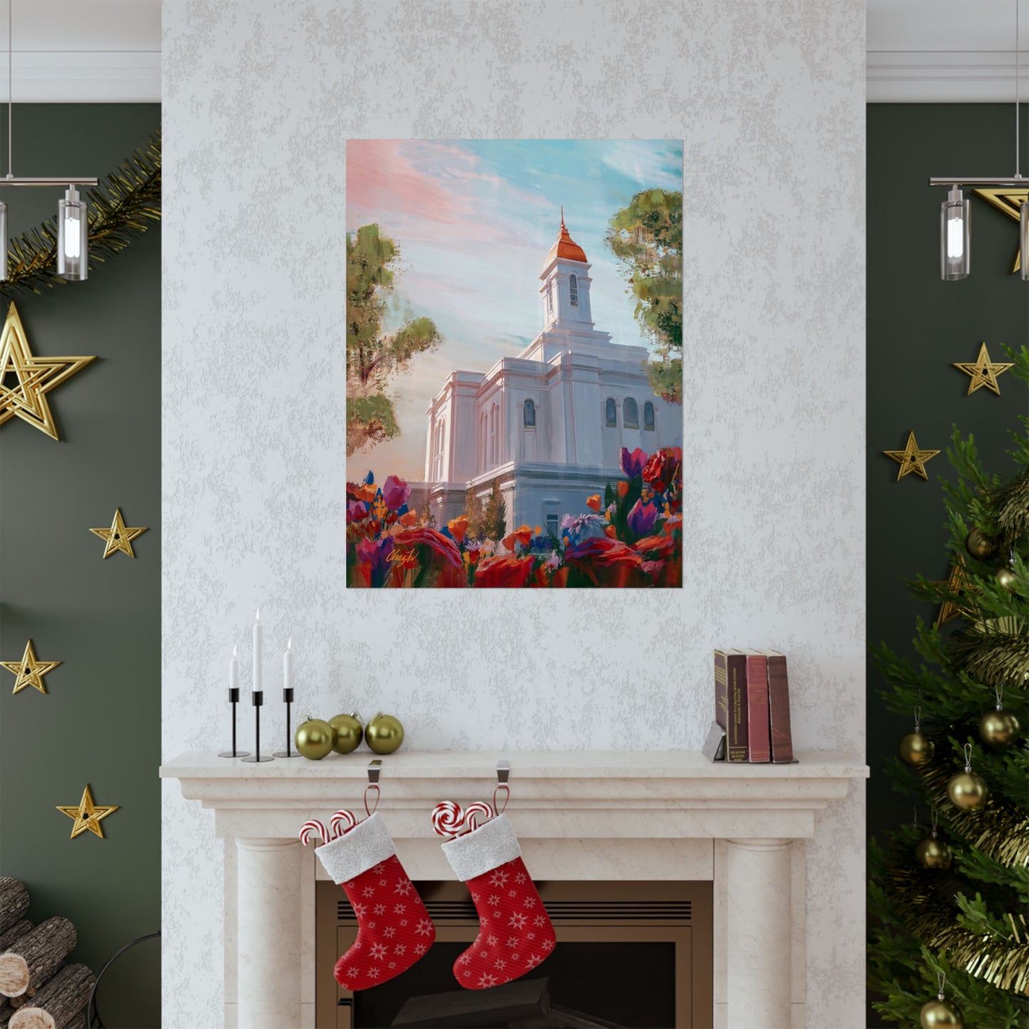 Premium Matte Paper Print, Deseret Peak Temple--Spring Flowers, by Chaz Walgamott