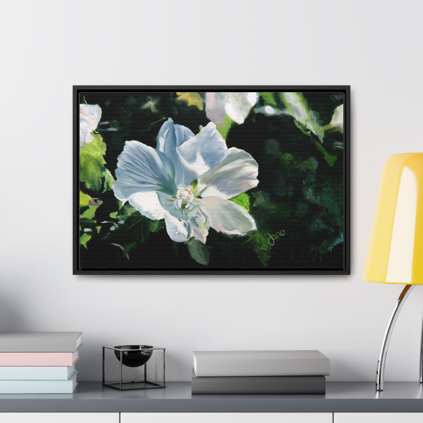 Stretched Canvas Wrap in Wood Frame, White Rose of Sharon by Jane Autry