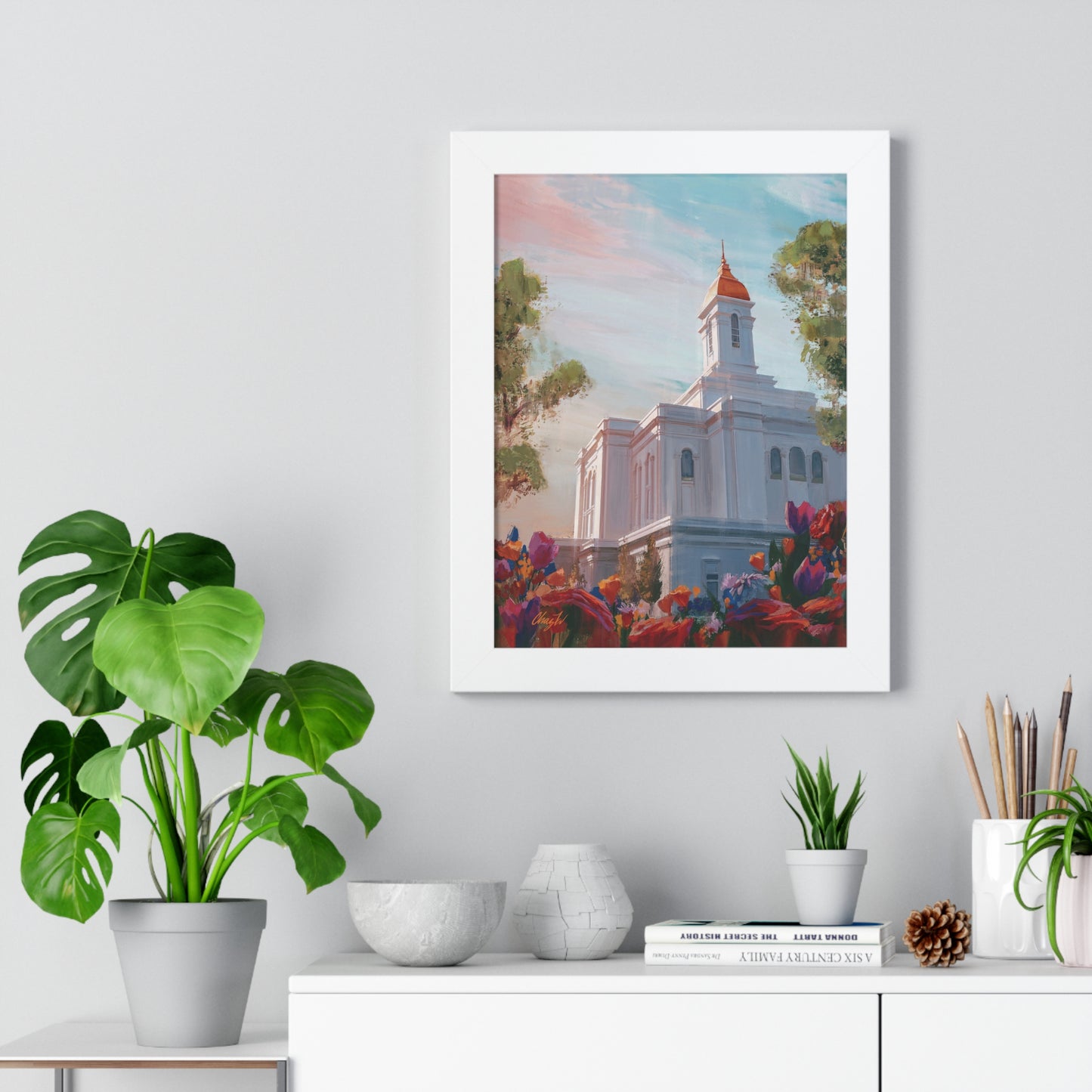 Framed Matte Print, Deseret Peak Temple--Spring Flowers, by Chaz Walgamott