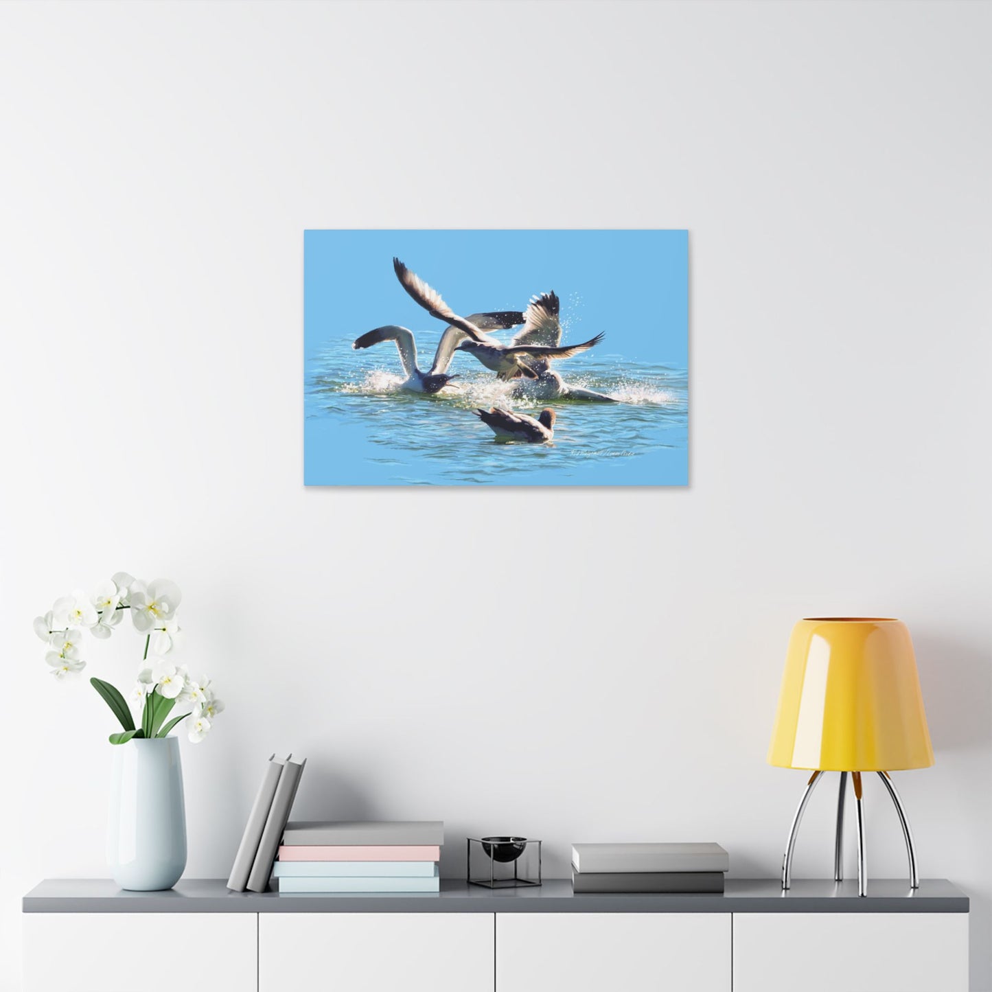 Classic Stretched Canvas, Gull Fight on Stansbury Lake, by Rod Walgamott
