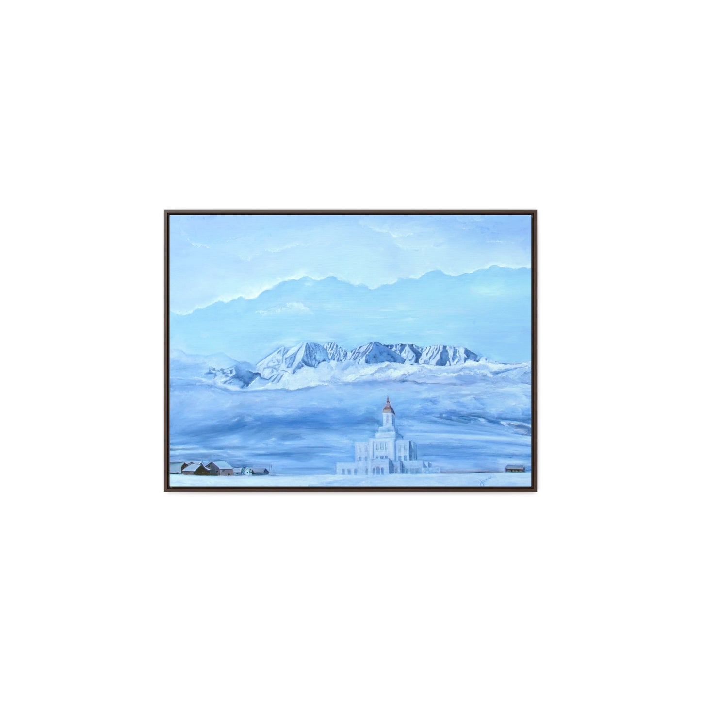 Stretched Canvas Print in Wood Frame--Deseret Peak Temple--Hope in the Bleak of winter by Jane Autry