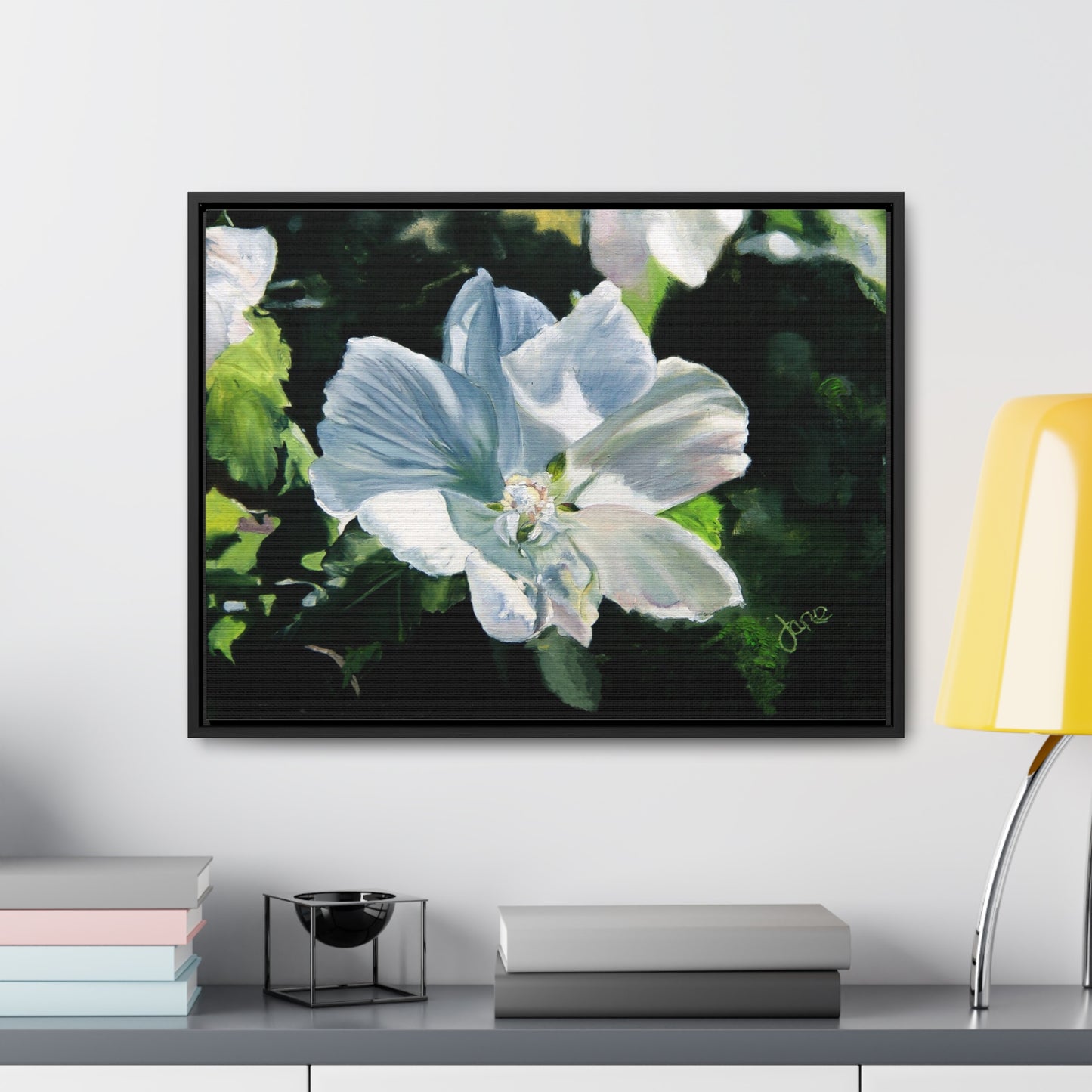 Stretched Canvas Wrap in Wood Frame, White Rose of Sharon by Jane Autry