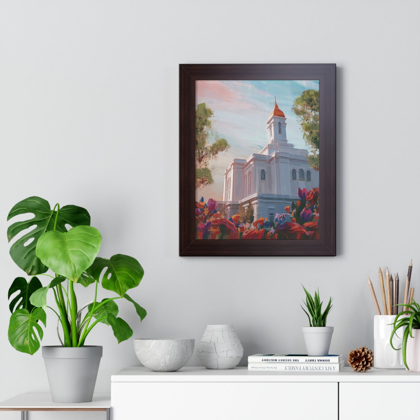 Framed Matte Print, Deseret Peak Temple--Spring Flowers, by Chaz Walgamott