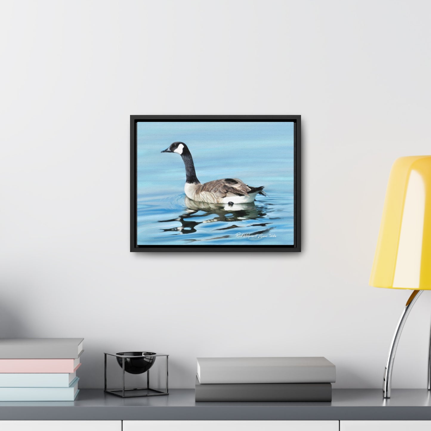 Stretched Canvas Print in Wood Frame, Canada Goose on Stansbury Lake , by Rod Walgamott