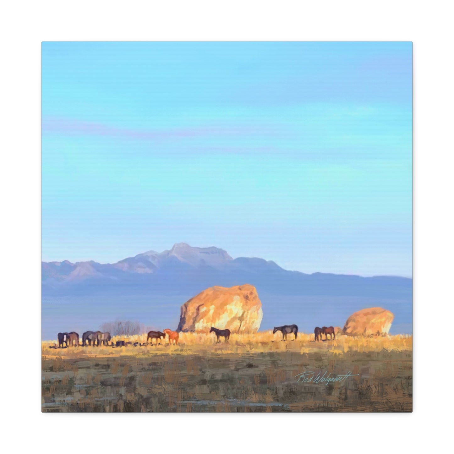 Canvas Gallery Wrap-Horses at Adobe Rock by Rod Walgamott