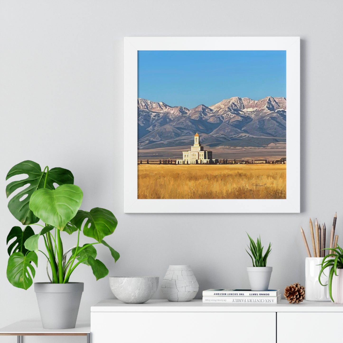 Premium Matte Print--Framed, Deseret Peak Temple and Deseret Peak, by Rod Walgamott