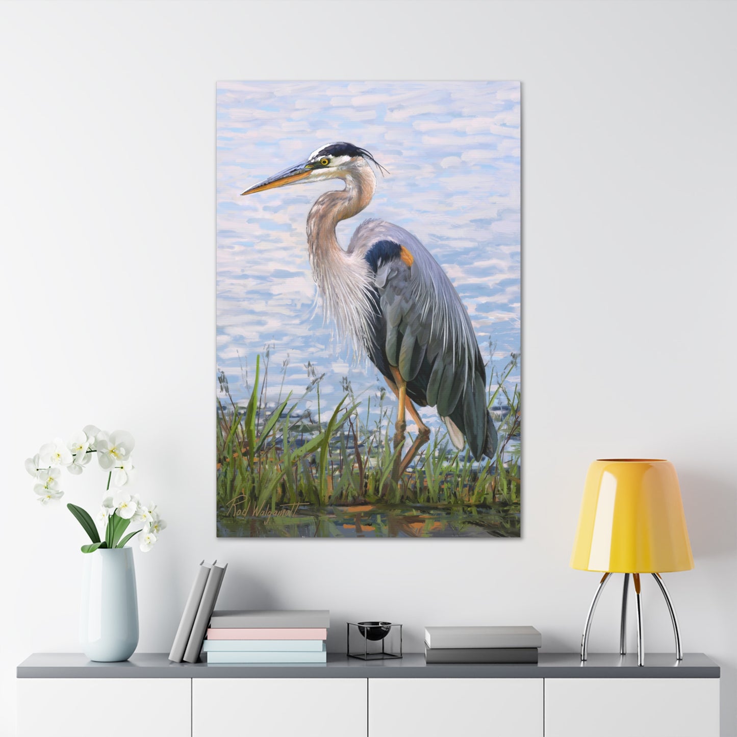 Gallery Wrap Canvas, Blue Heron at Stansbury Lake by Rod Walgamott