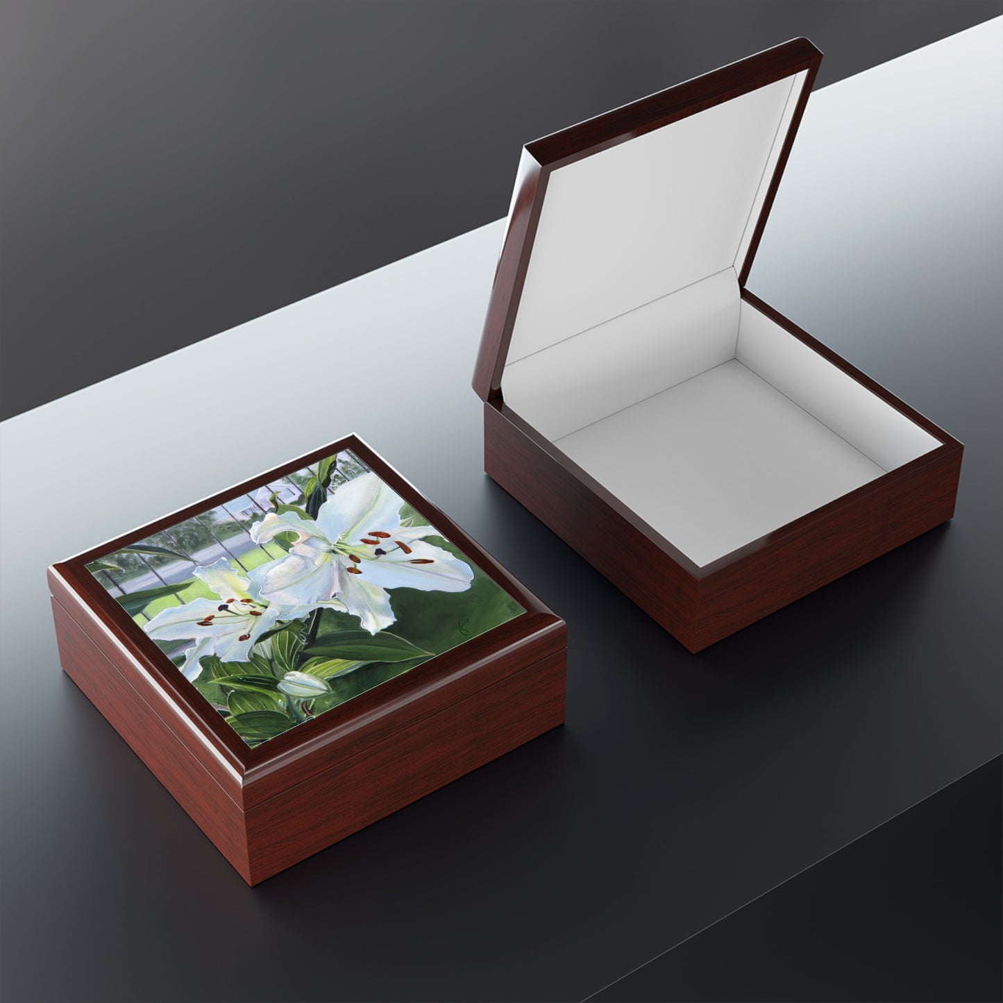 Elegant Floral Jewelry Box, Featuring Luscious Lilies, by Jane Autry