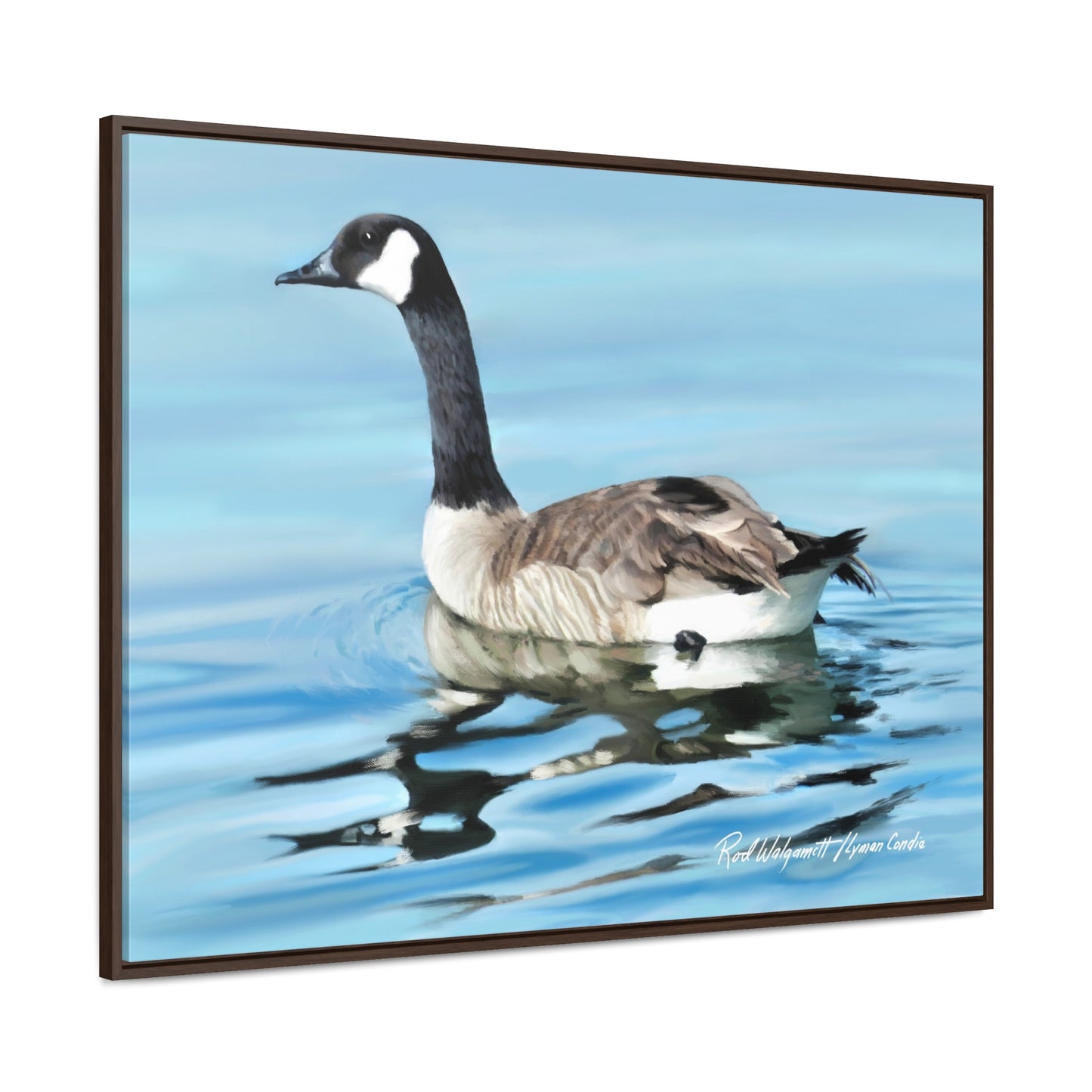 Stretched Canvas Print in Wood Frame, Canada Goose on Stansbury Lake , by Rod Walgamott