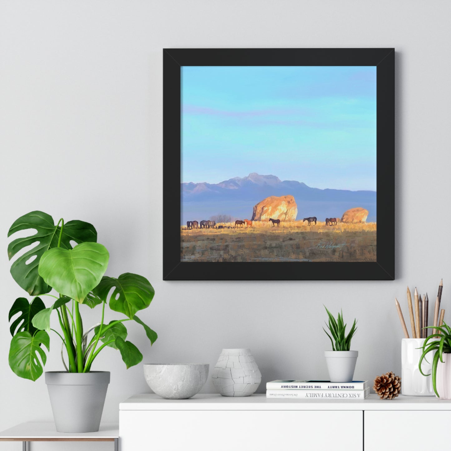 Framed Matte Print, Horses at Adobe Rock, by Rod Walgamott
