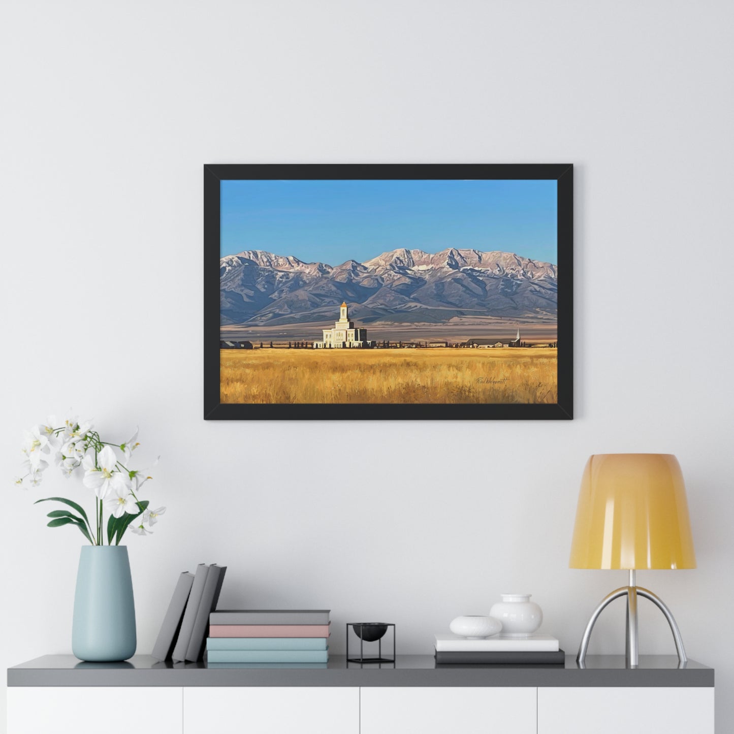 Premium Matte Print--Framed, Deseret Peak Temple and Deseret Peak, by Rod Walgamott