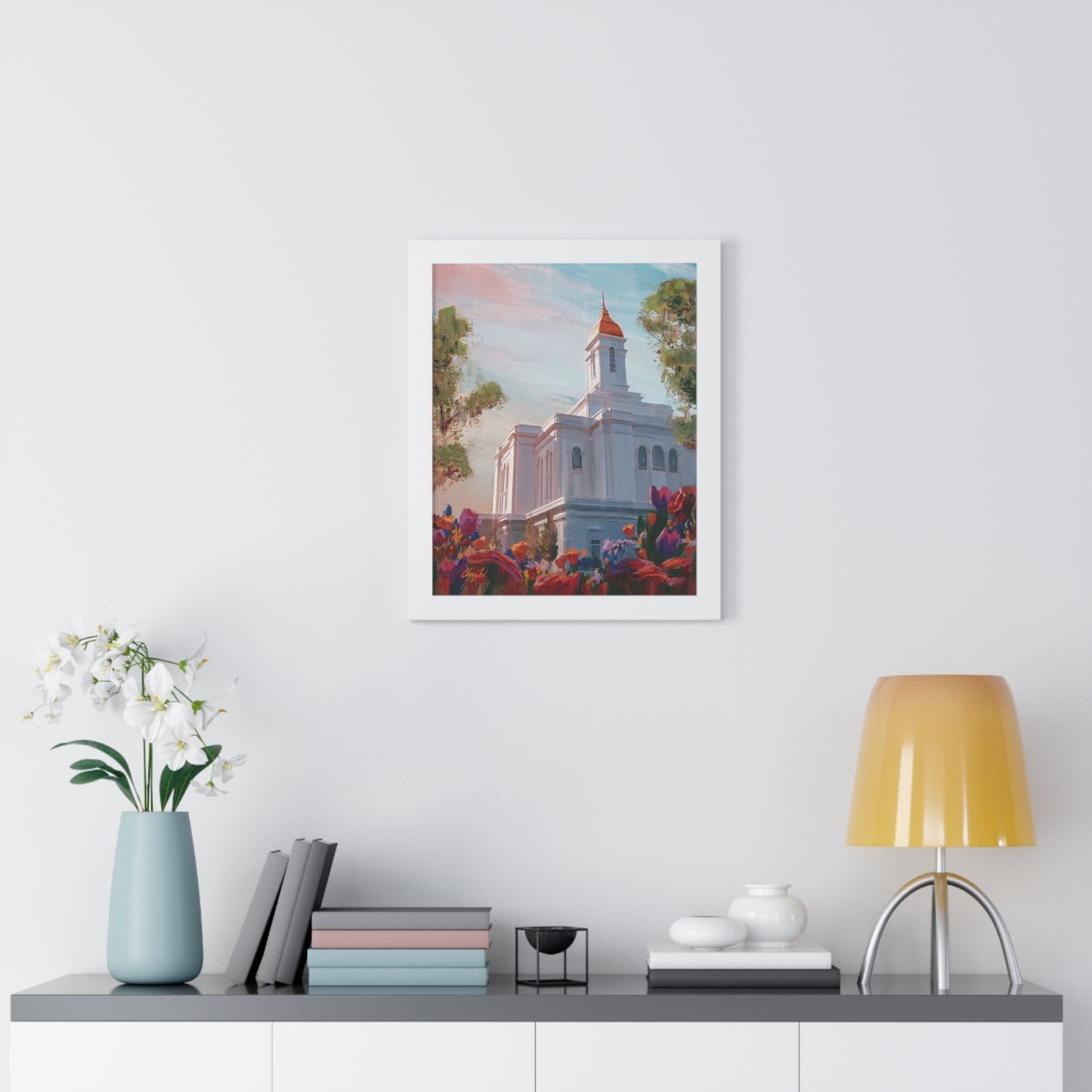 Framed Matte Print, Deseret Peak Temple--Spring Flowers, by Chaz Walgamott
