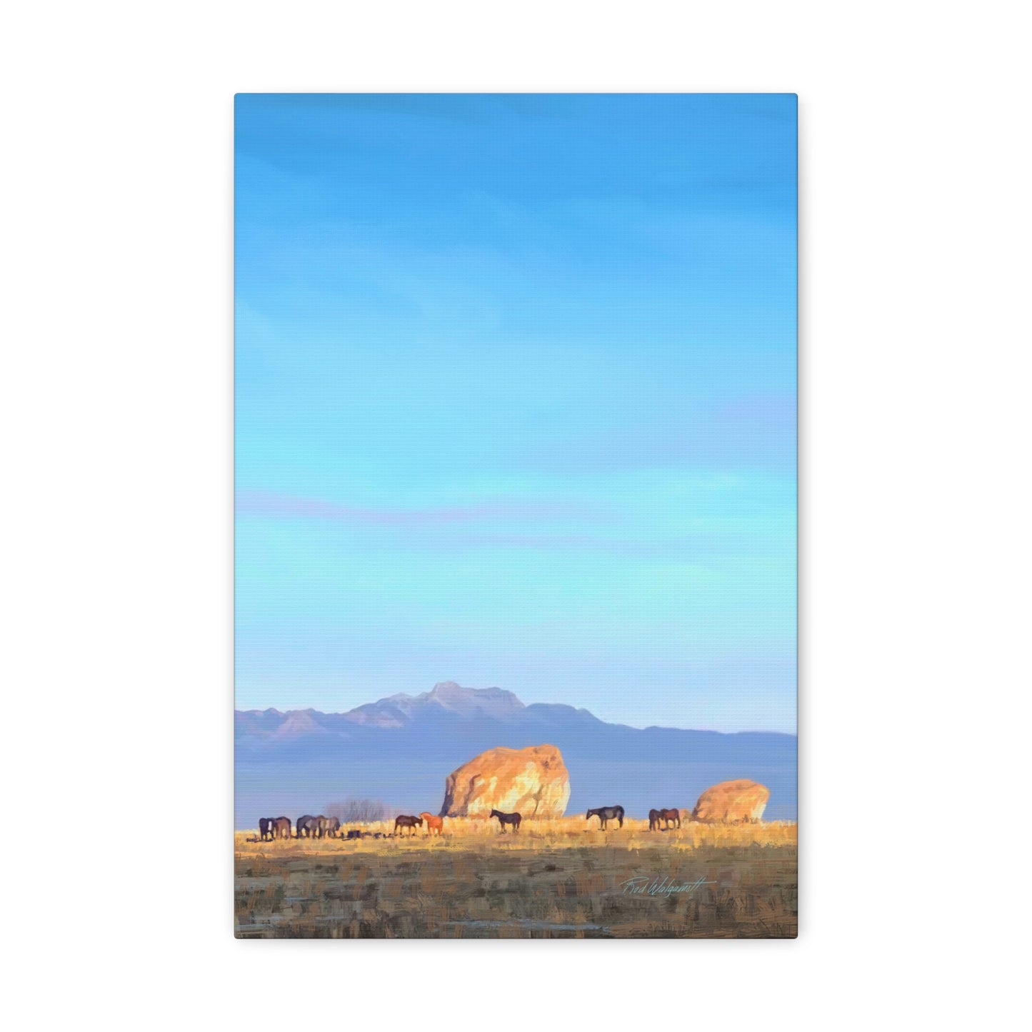 Canvas Gallery Wrap-Horses at Adobe Rock by Rod Walgamott