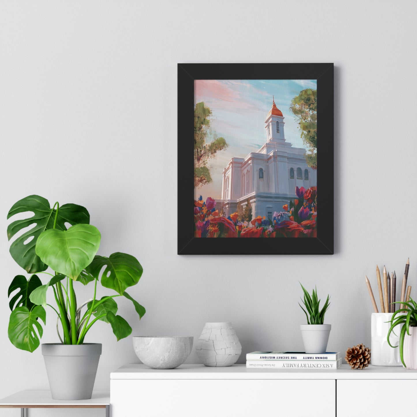 Framed Matte Print, Deseret Peak Temple--Spring Flowers, by Chaz Walgamott