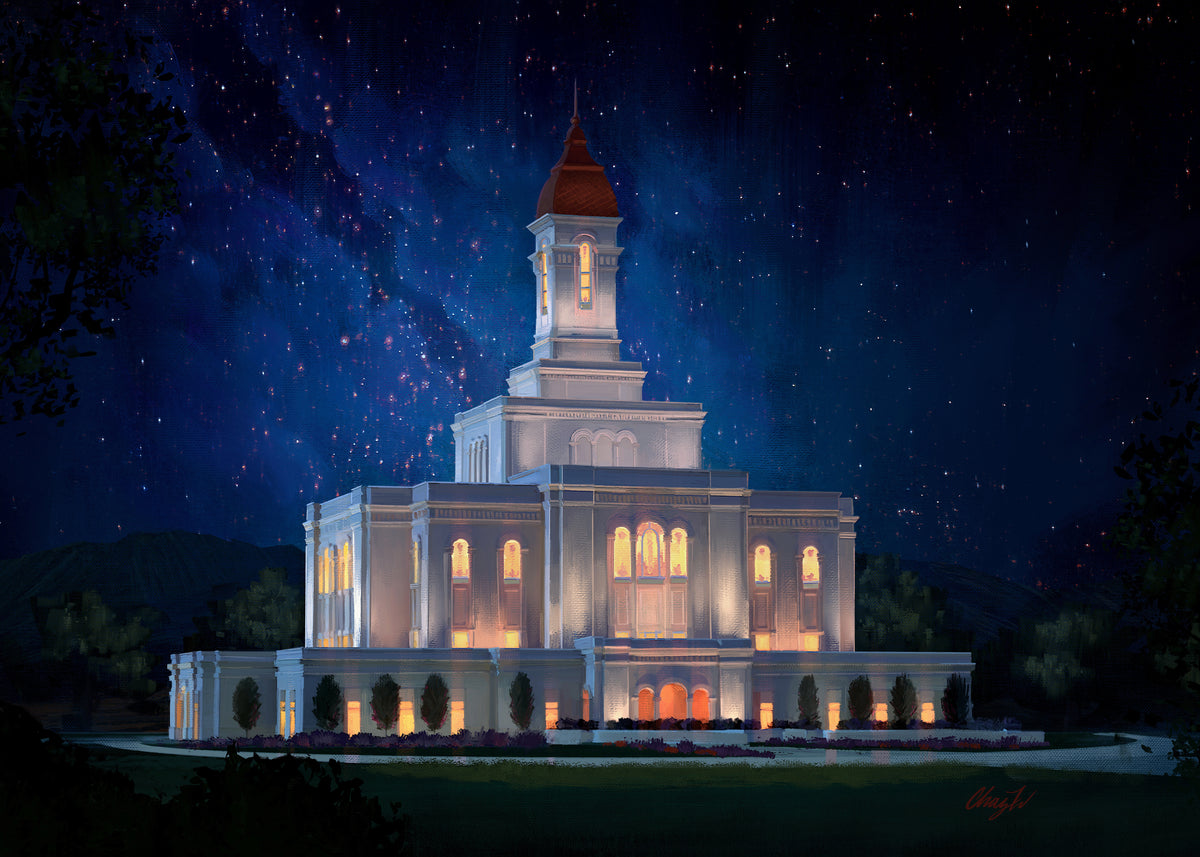 Deseret Peak Temple--Night Sky, by Chaz Walgamott