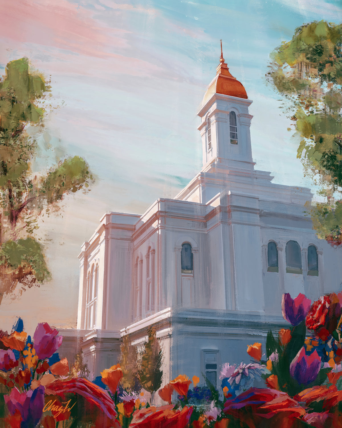 Deseret Peak Temple--Spring Flowers, by Chaz Walgamott