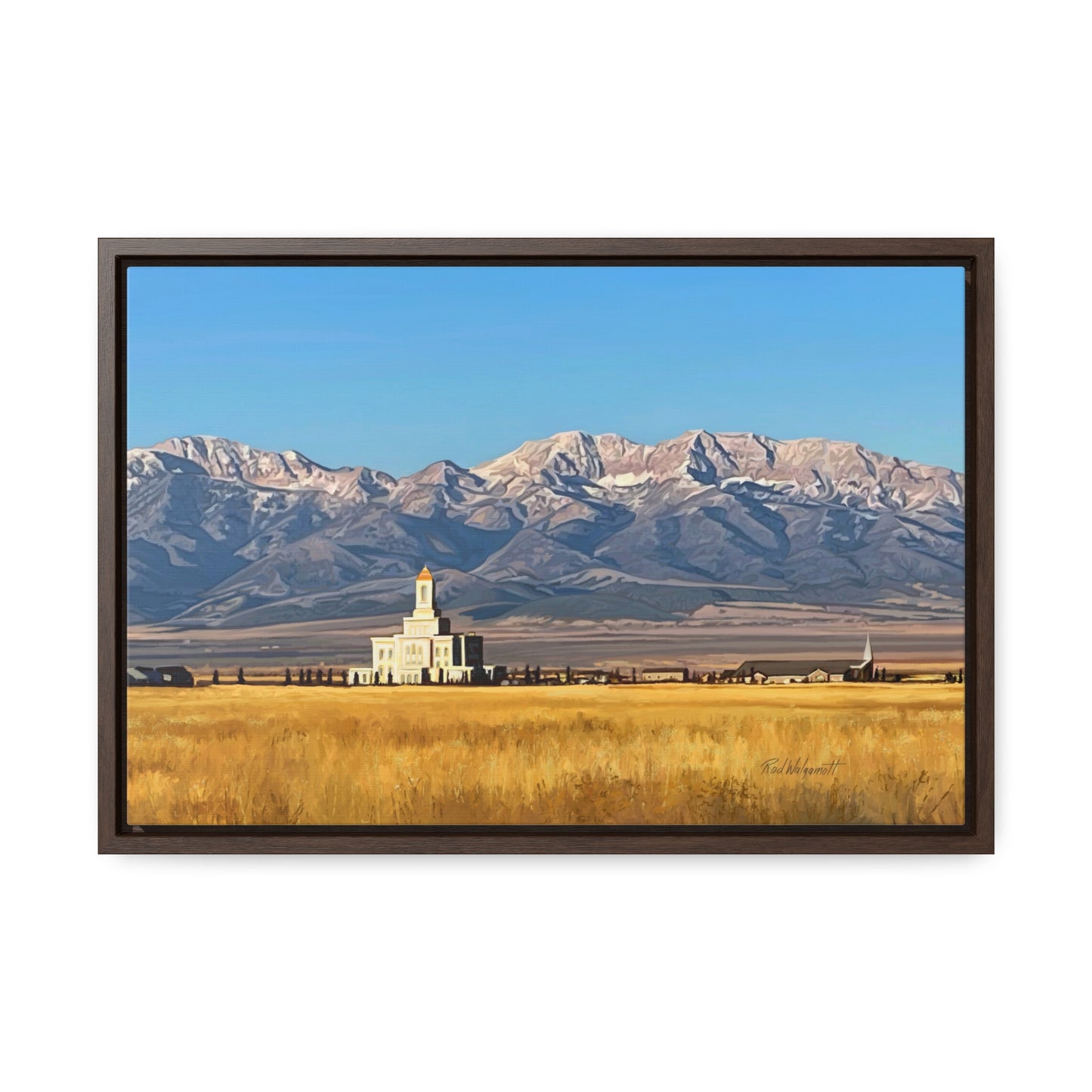 Stretched Canvas Wrap in Wood Frame, Deseret Peak Temple and Deseret Peak, by Rod Walgamott