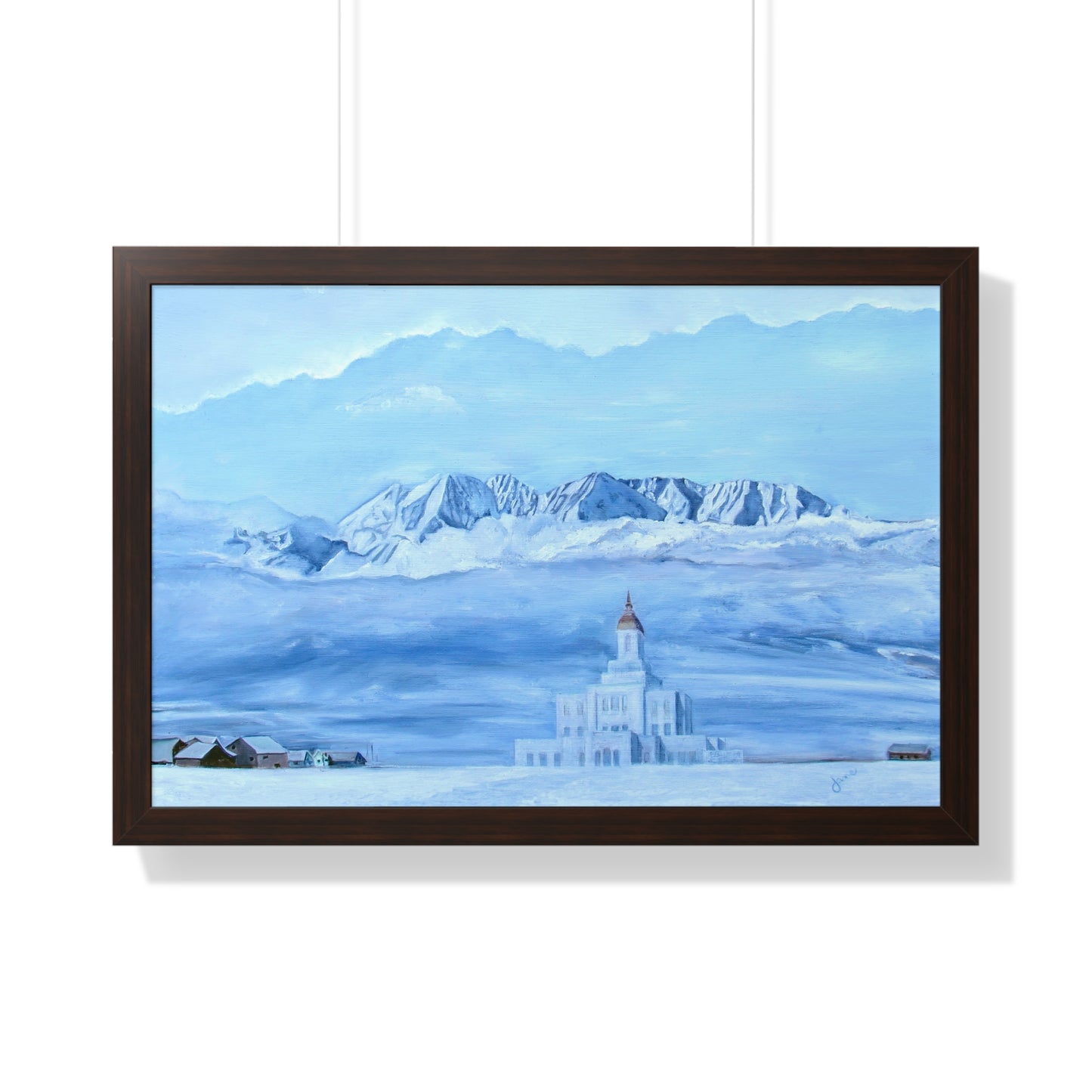 Premium Matte Print--Framed, Deseret Peak Temple-Hope in the Bleak of Winter, by Jane Autry
