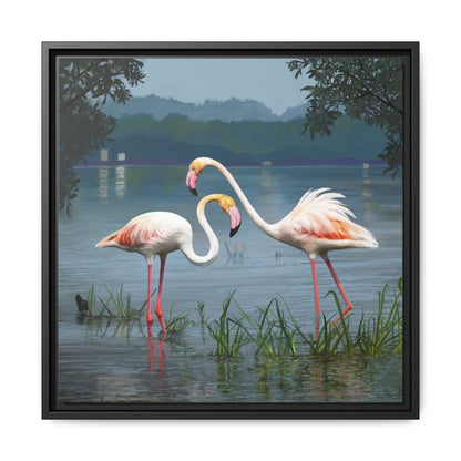 Framed Flamingo Canvas Art – Flamingo Dance by Rod Walgamott