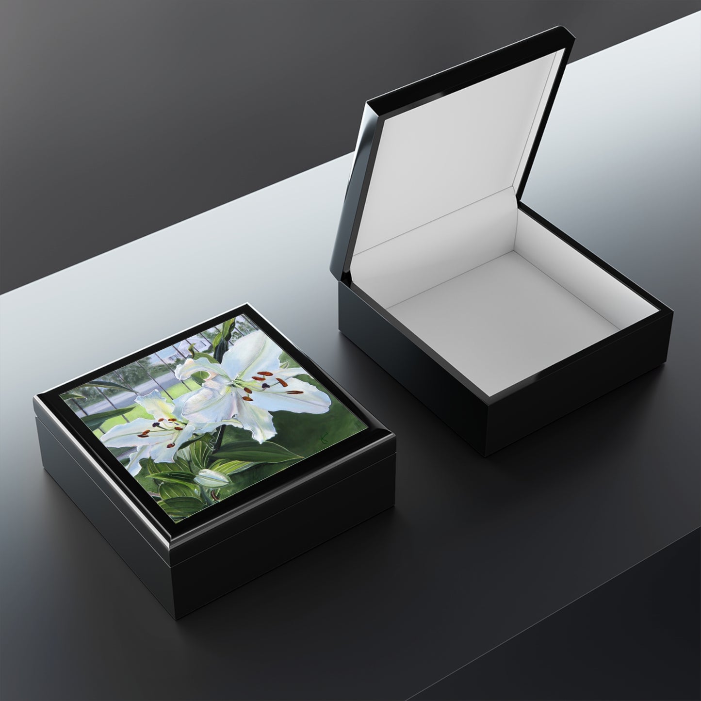 Elegant Floral Jewelry Box, Featuring Luscious Lilies, by Jane Autry