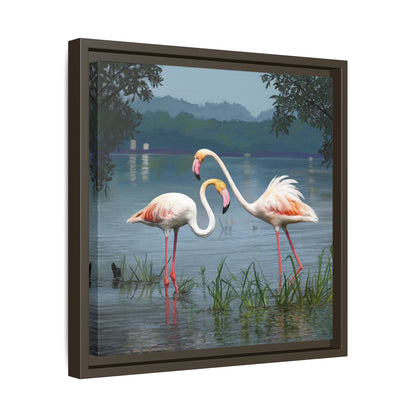 Framed Flamingo Canvas Art – Flamingo Dance by Rod Walgamott