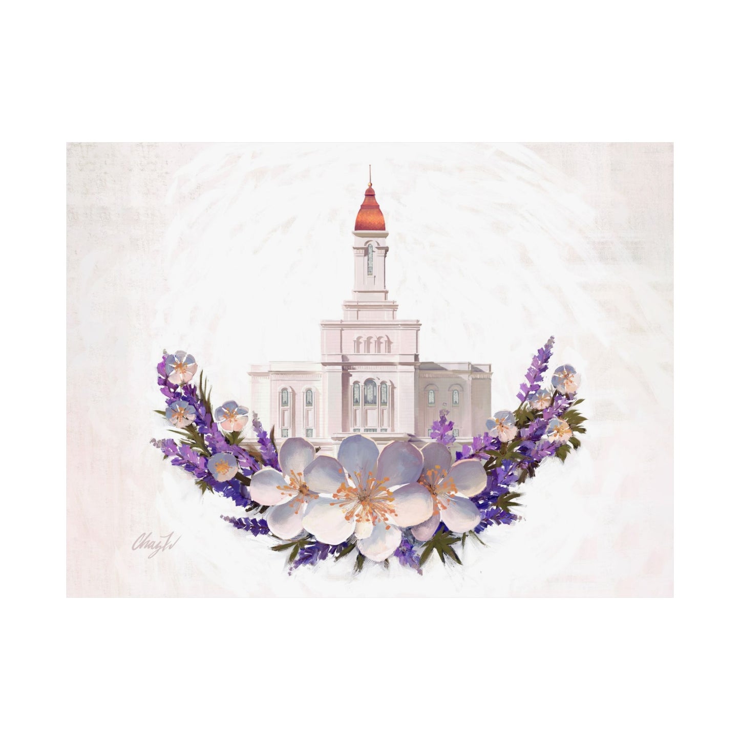 Premium Matte Print--Deseret Peak Temple--Floral Wreath, by Chaz Walgamott